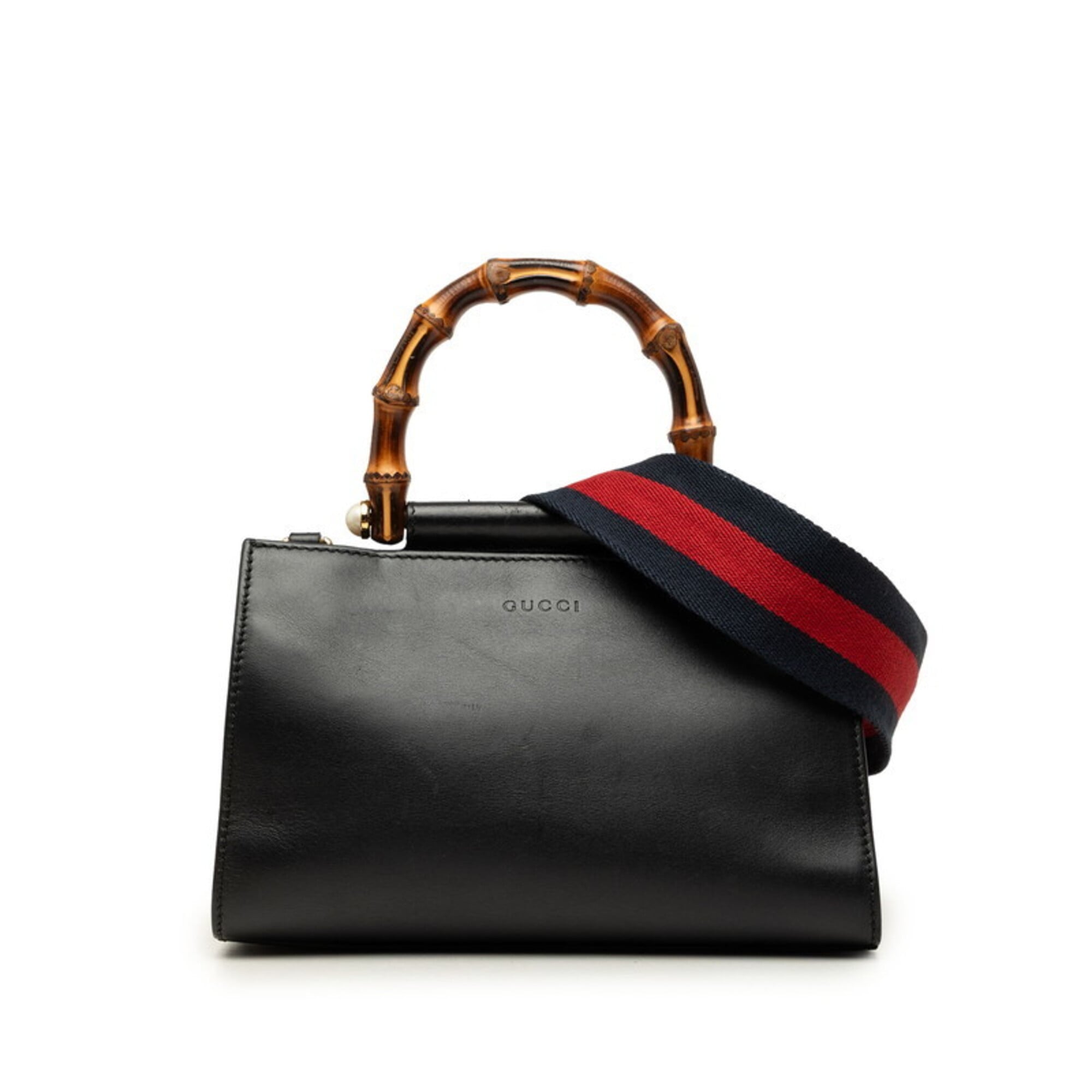 Gucci Black Red Color Bamboo Leather Handbag Shoulder Bag (Pre-Owned)