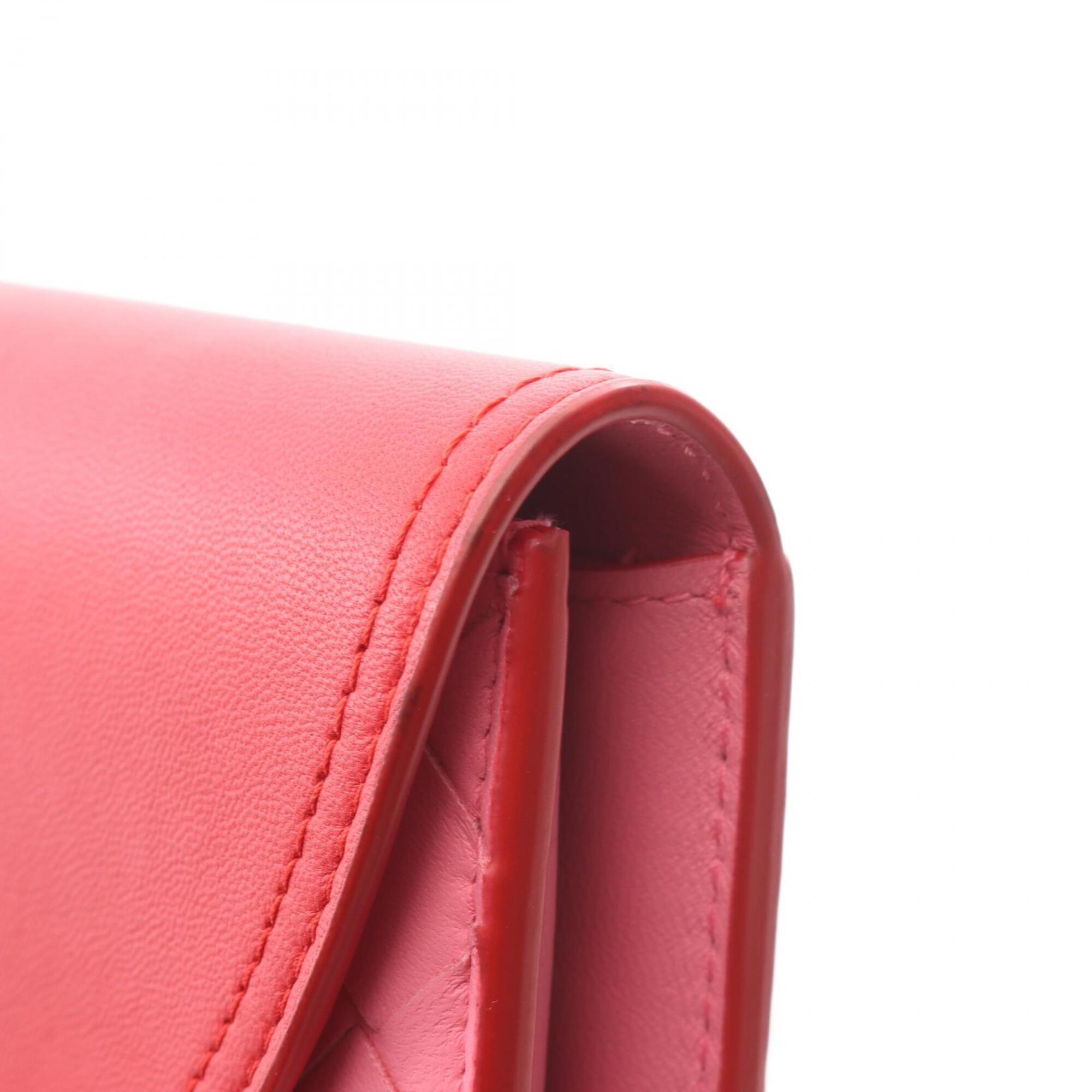 Bottega Veneta Intrecciato Pink Red Color Leather Long Wallet (Bi-Fold) (Pre-Owned)