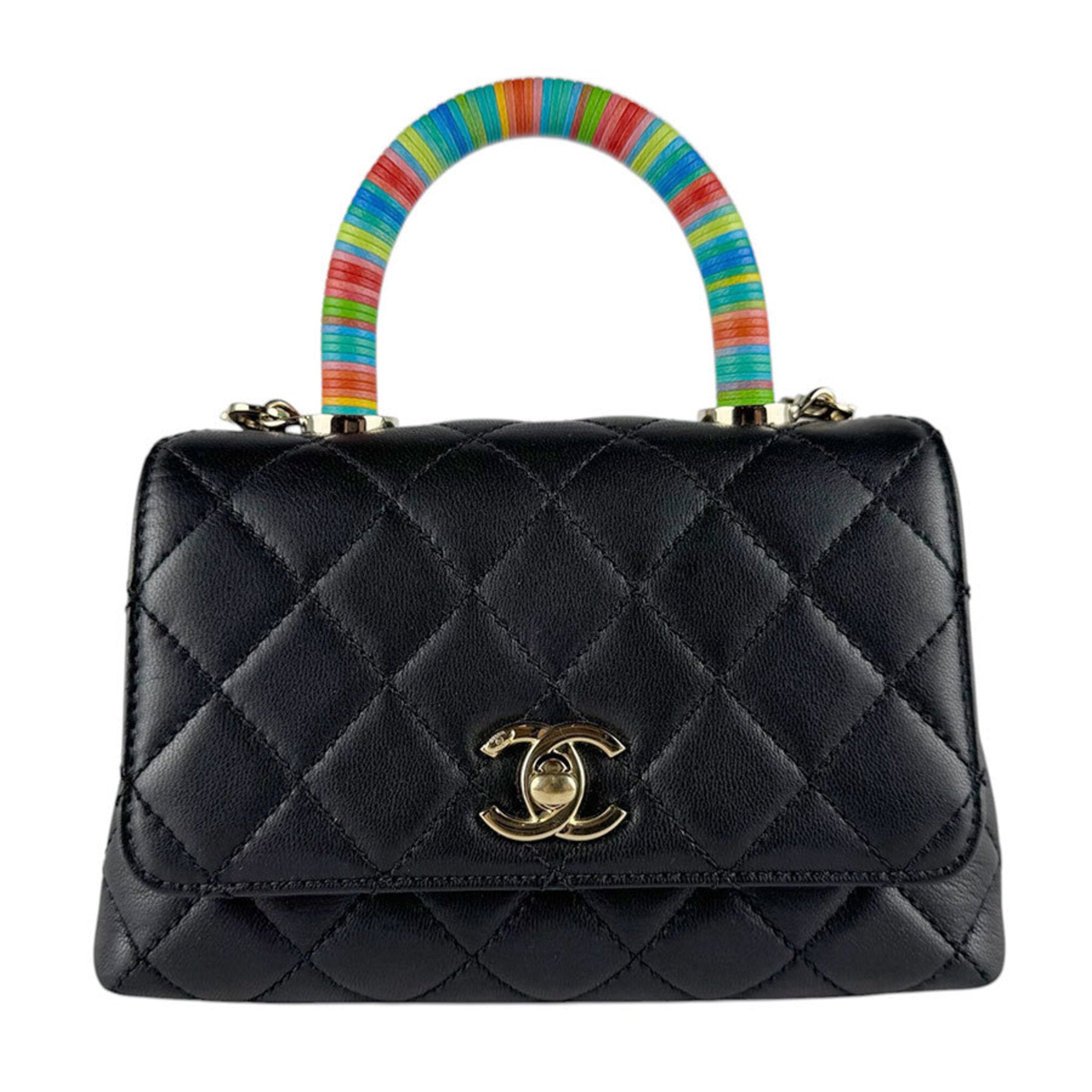 Chanel Black Multi-Color Leather Handbag Shoulder Bag (Pre-Owned)