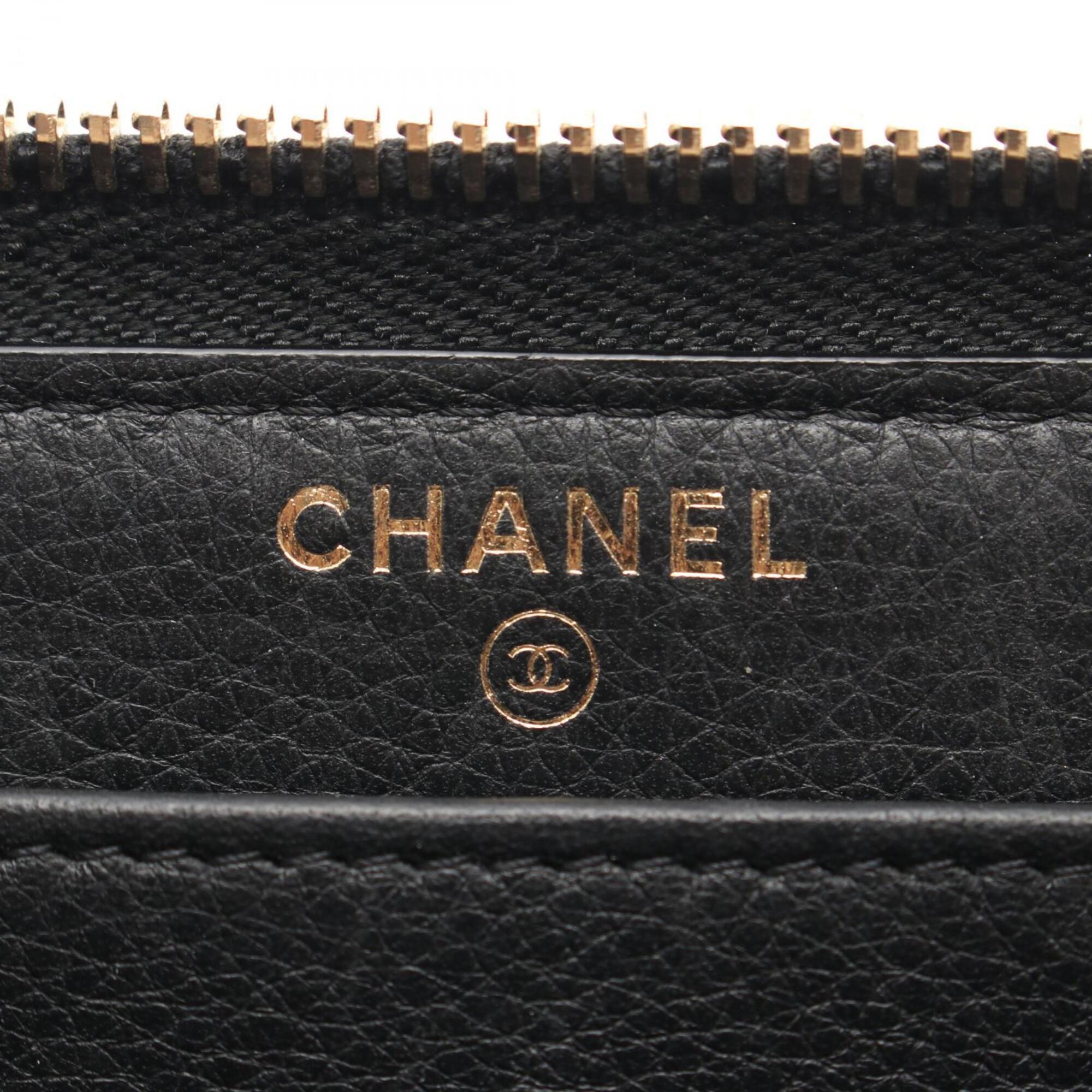 Chanel Black Leather Rhinestone Long Wallet (Bi-Fold) (Pre-Owned)