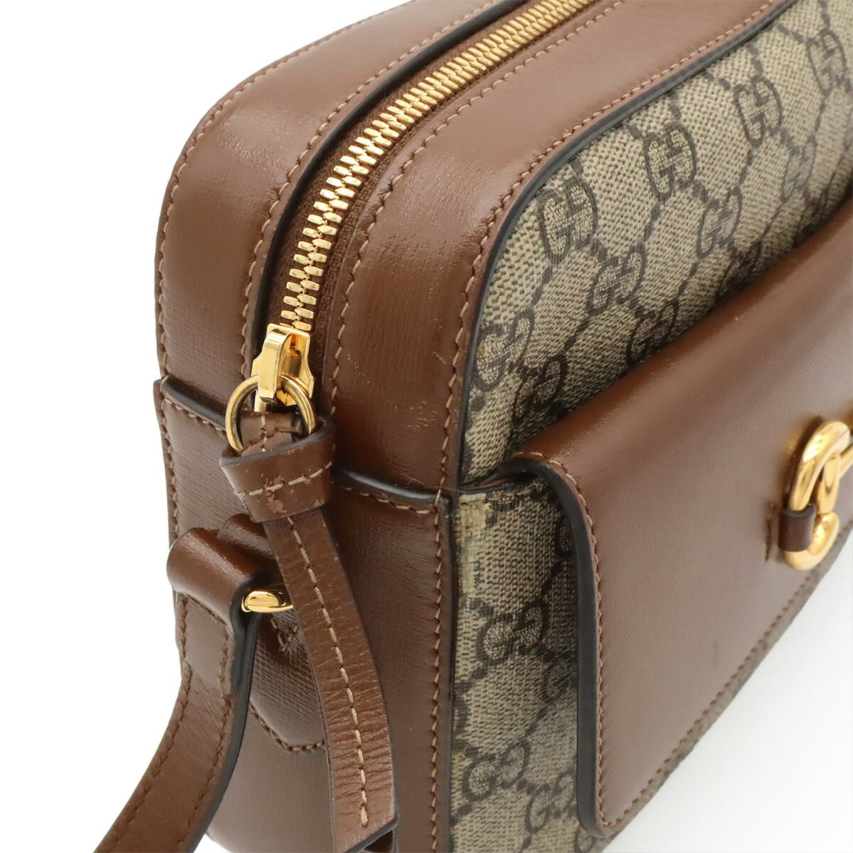 Gucci Beige Brown Gg Supreme Canvas Leather Pochette Shoulder Bag (Pre-Owned)
