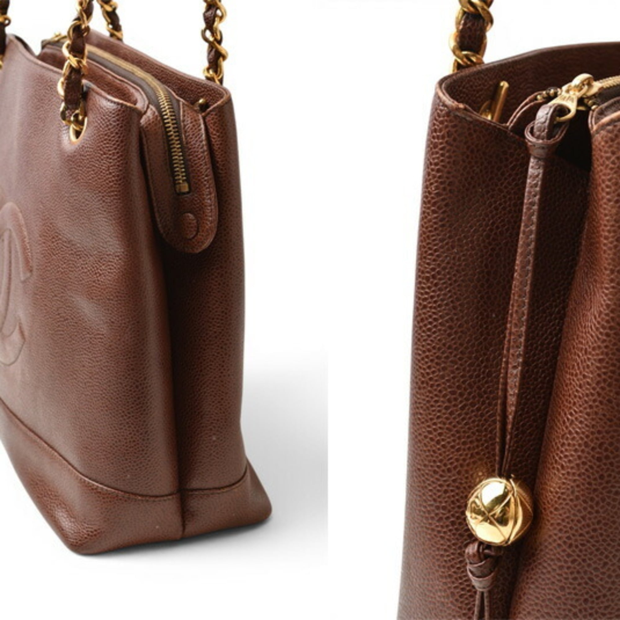 Chanel Brown Gold Leather Shoulder Bag Tote Bag (Pre-Owned)