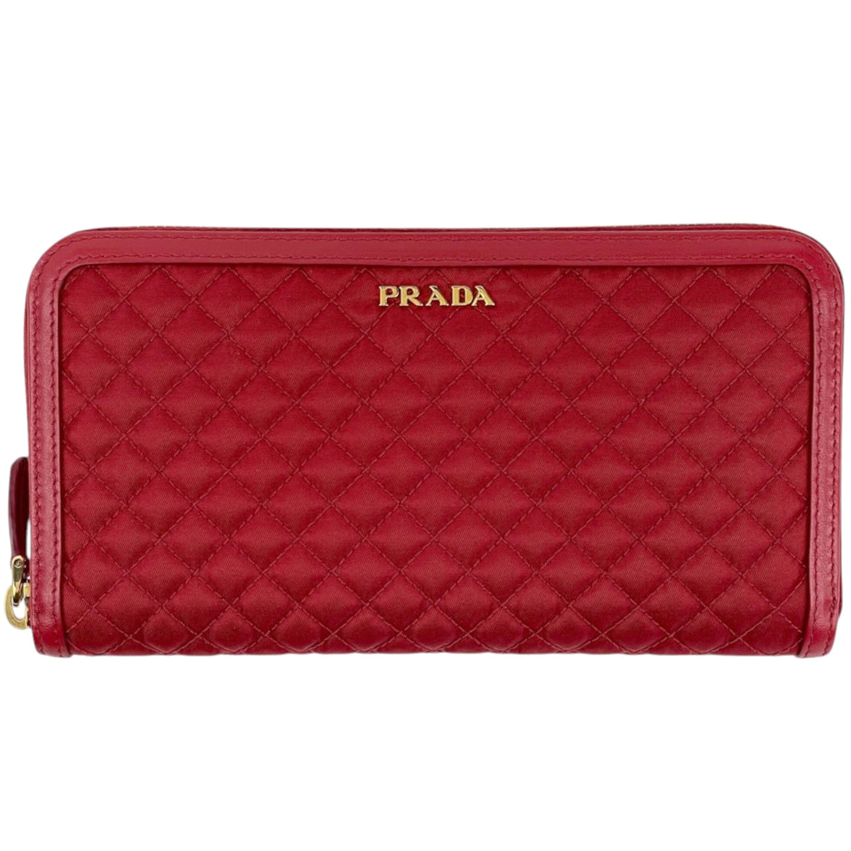 Prada Red Color Canvas Leather Long Wallet (Bi-Fold) (Pre-Owned)