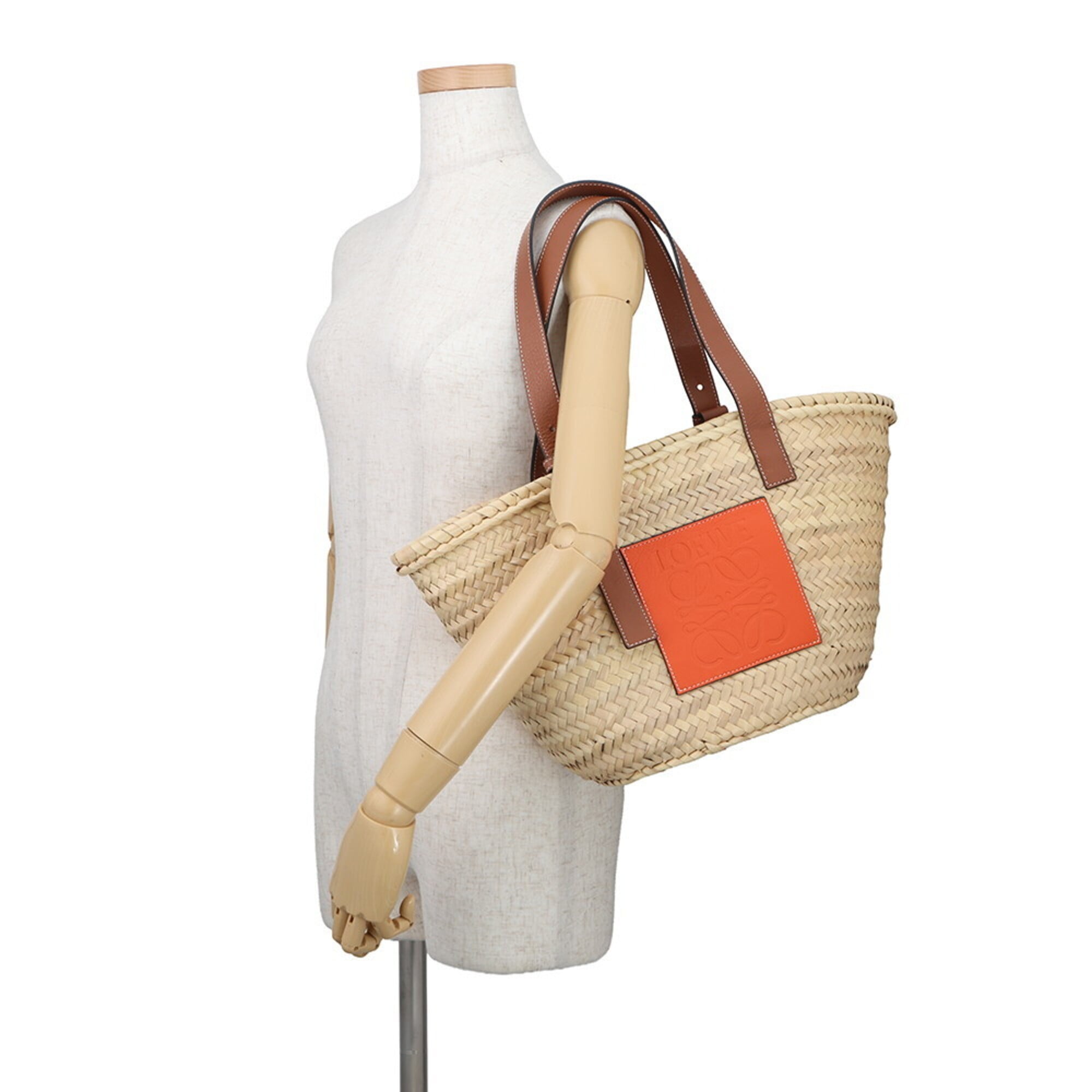 Loewe Brown Orange Raffia Leather Basket Tote Bag (Pre-Owned)