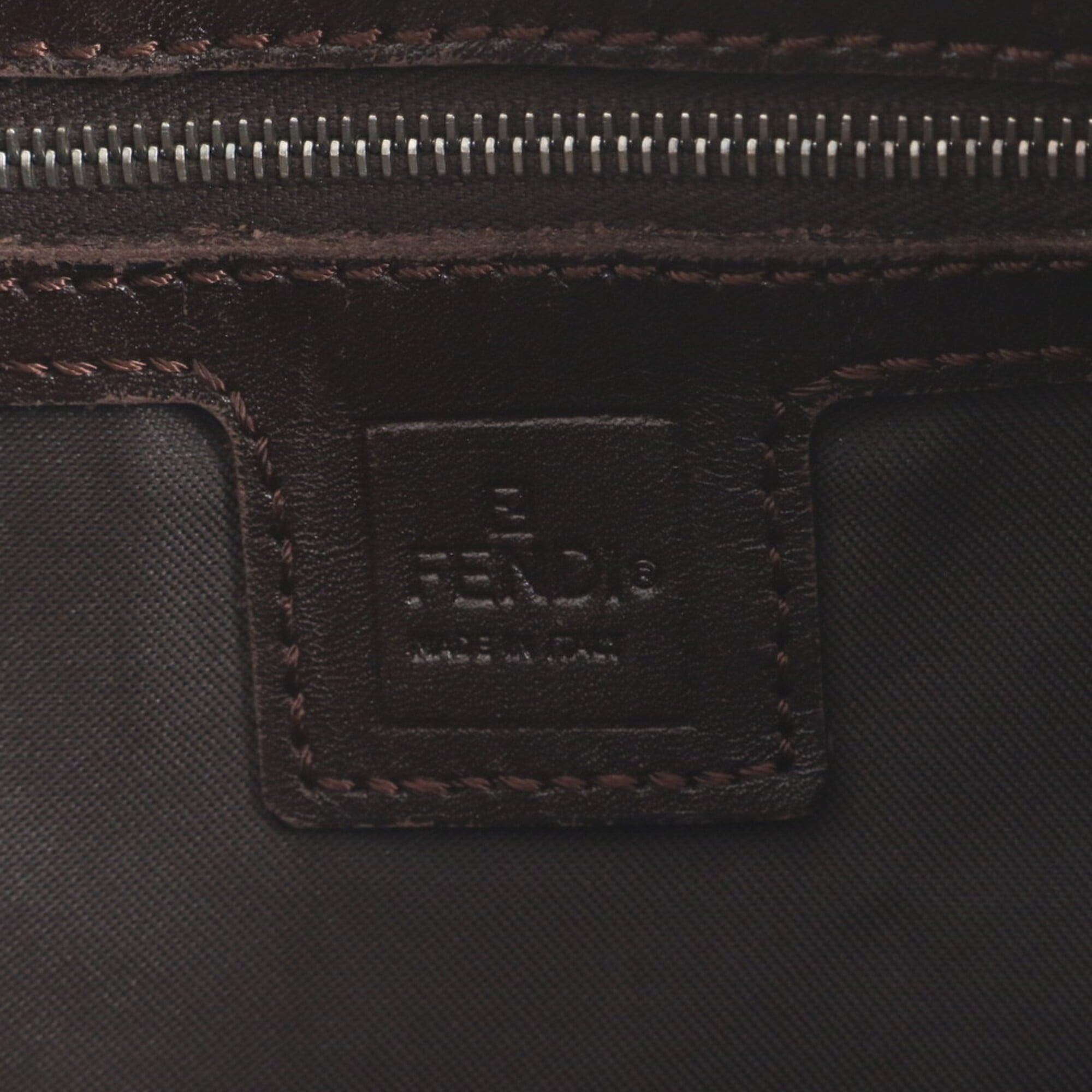 Fendi Brown Leather Canvas Shoulder Bag (Pre-Owned)