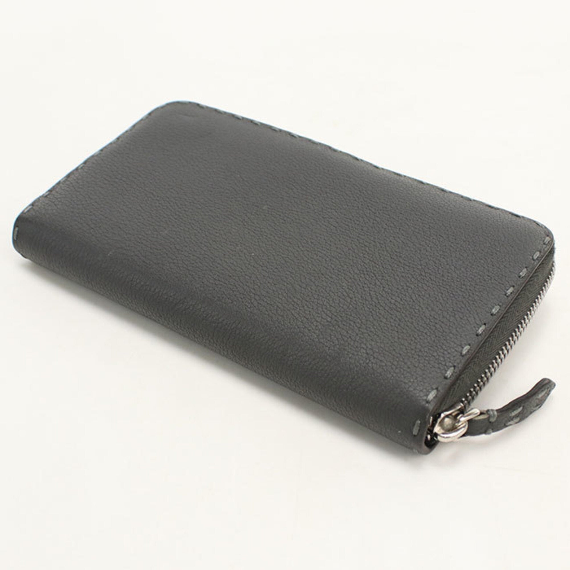 Fendi Gray Leather Long Wallet (Bi-Fold) (Pre-Owned)