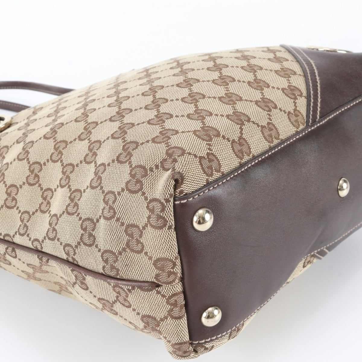 Gucci Brown Leather Canvas Handbag Shoulder Bag Tote Bag (Pre-Owned)