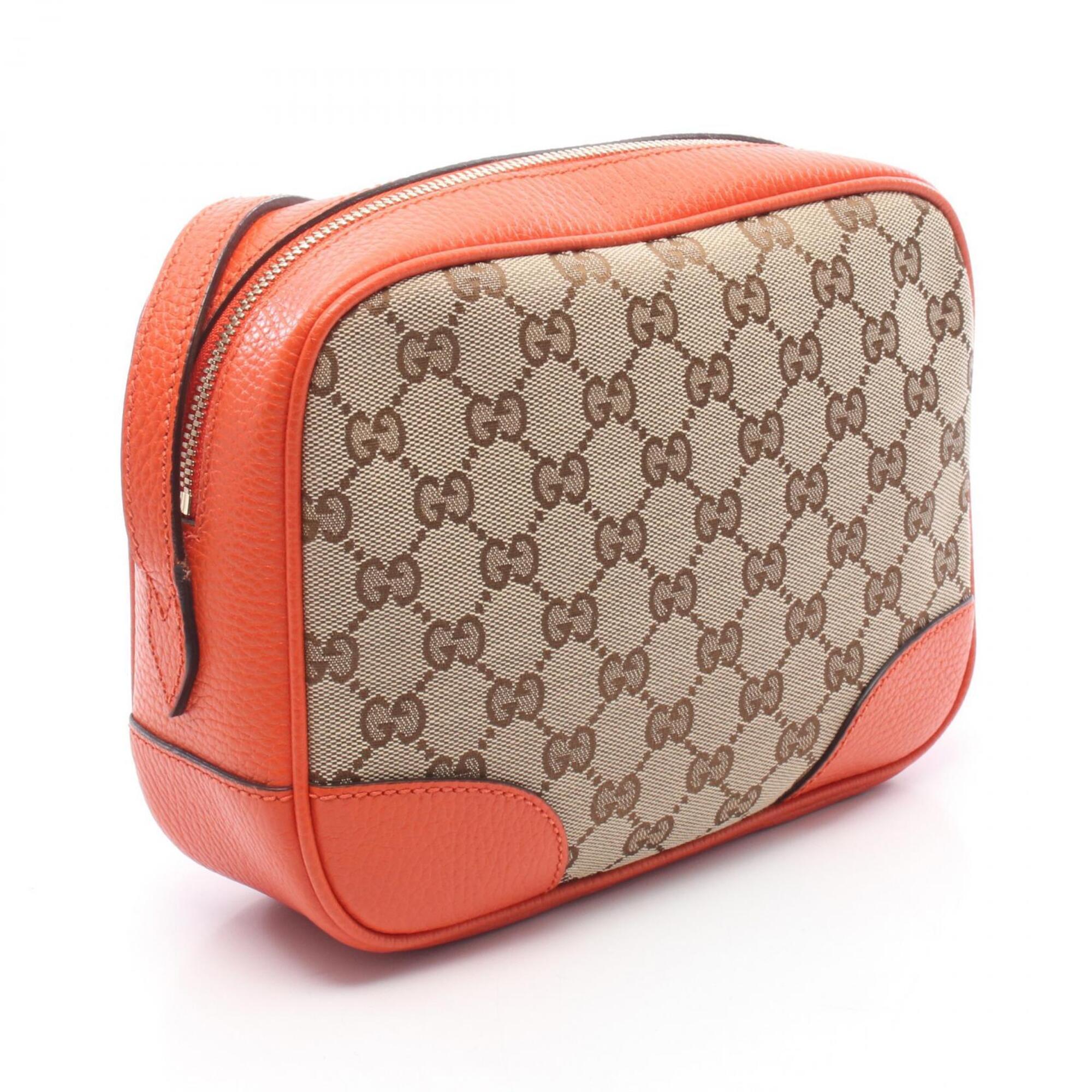 Gucci Beige Brown Orange Canvas Leather Handbag Shoulder Bag (Pre-Owned)