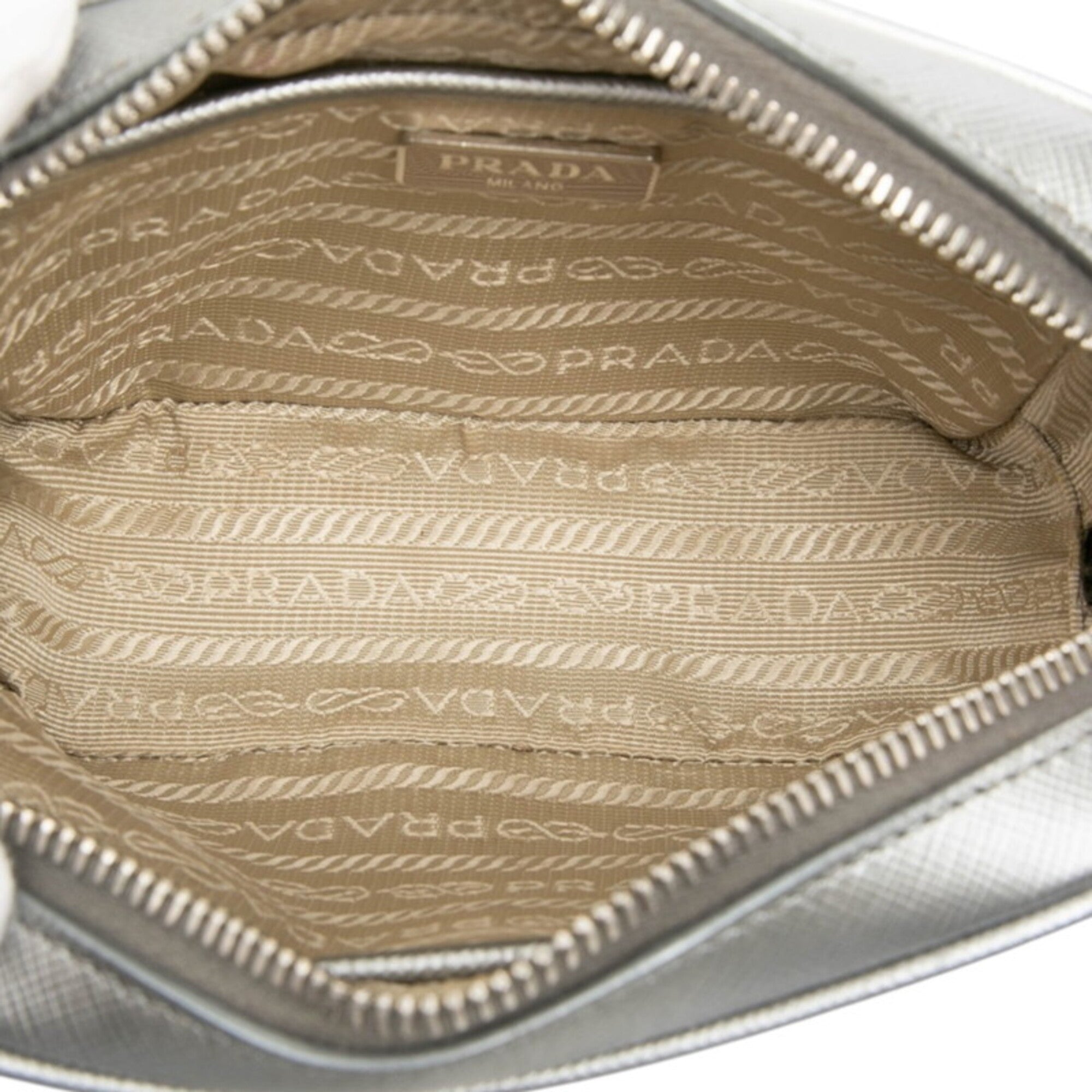 Prada Silver Saffiano Triangle Leather Shoulder Bag (Pre-Owned)