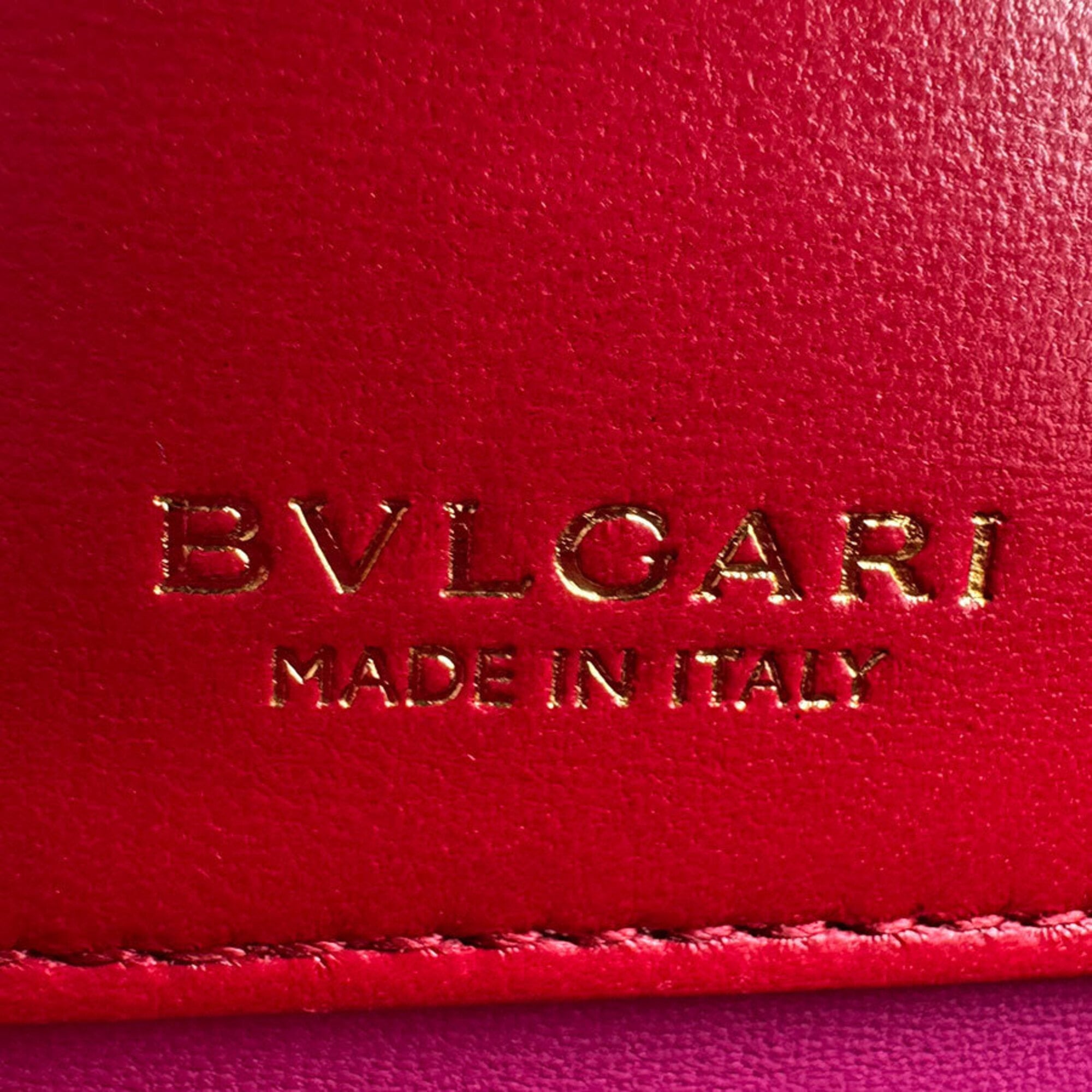 Bvlgari Red Color Leather Handbag Shoulder Bag (Pre-Owned)