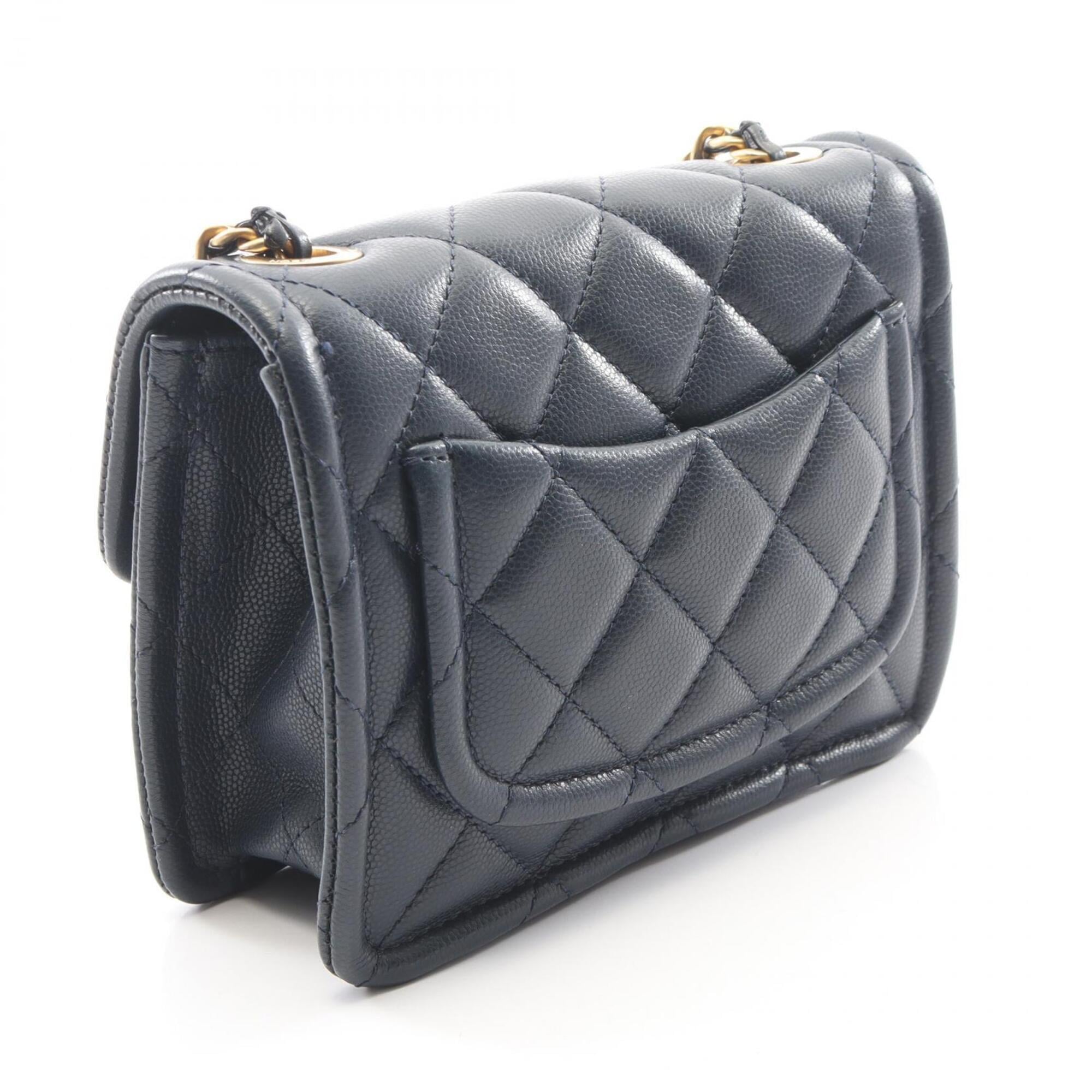 Chanel Matelasse Navy Leather Handbag Shoulder Bag (Pre-Owned)