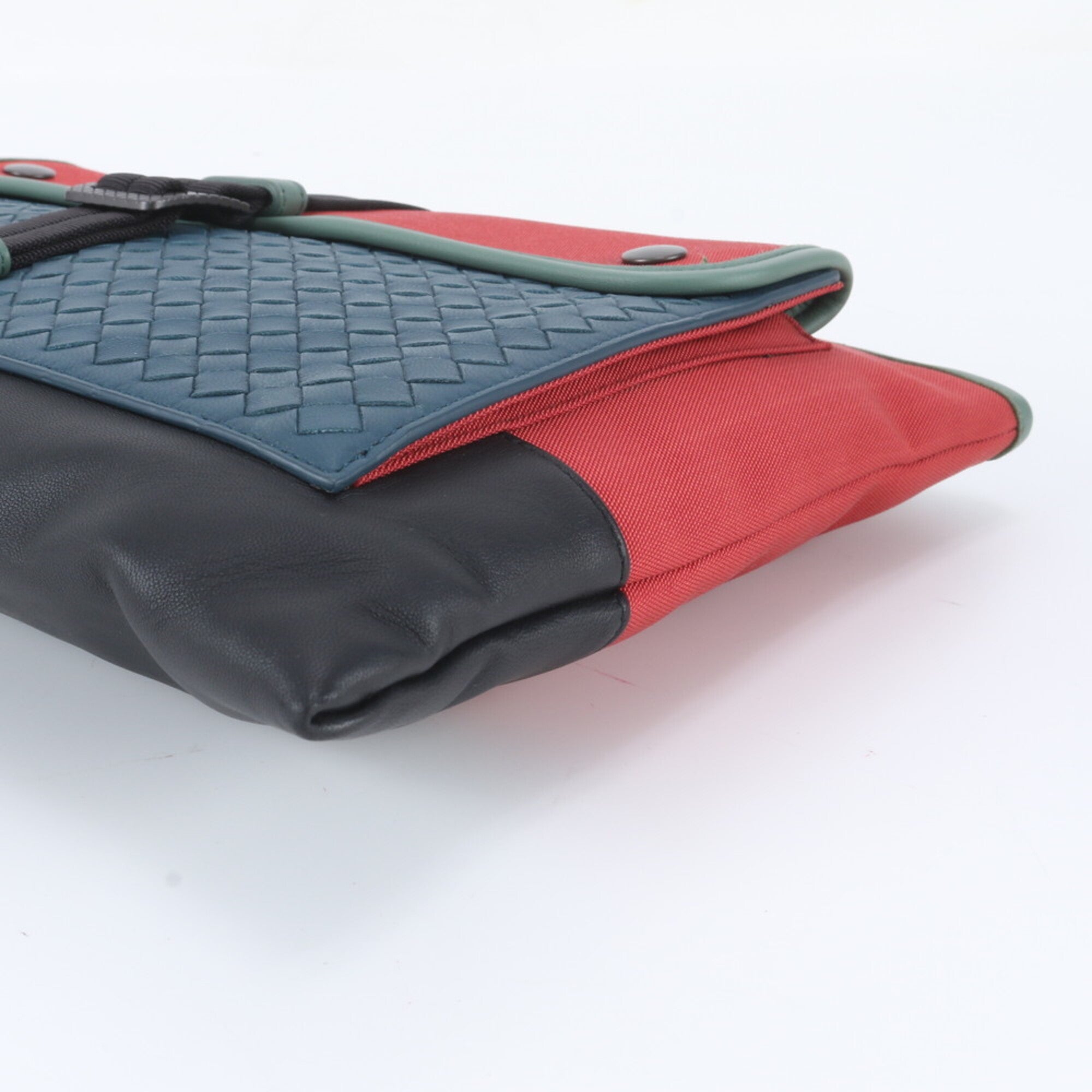 Bottega Veneta Red Color Leather Canvas Clutch Bag Pouch (Pre-Owned)
