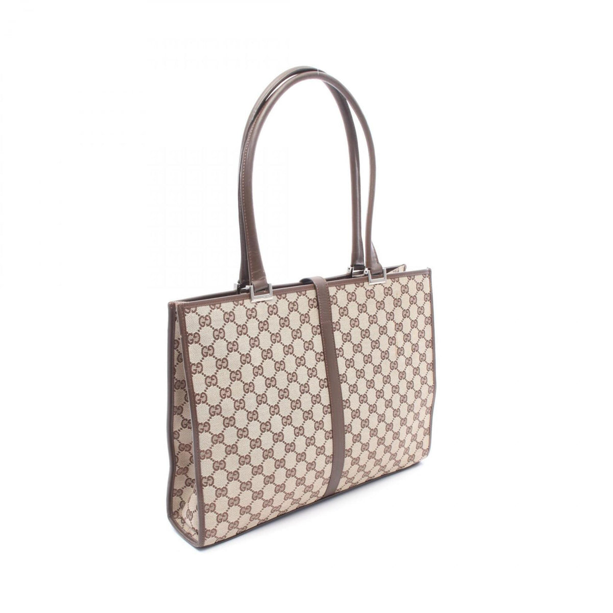 Gucci Beige Brown Gg Canvas Leather Handbag Tote Bag (Pre-Owned)