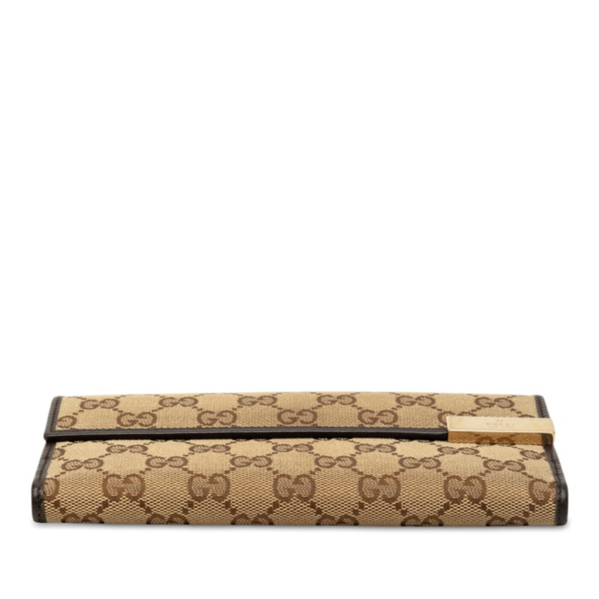Gucci Beige Brown Canvas Leather Long Wallet (Bi-Fold) (Pre-Owned)
