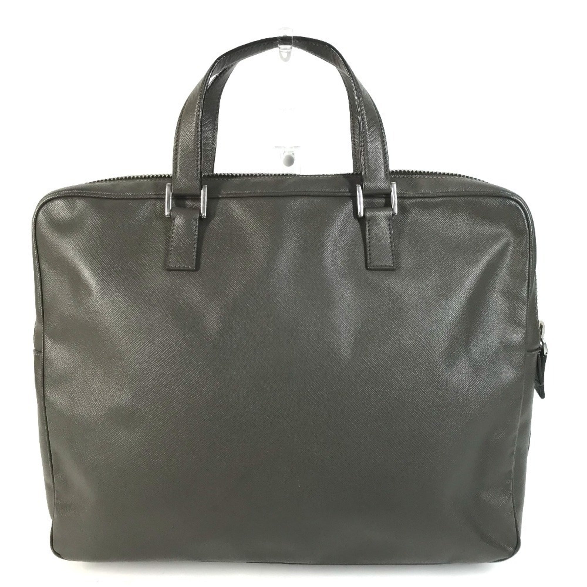 Prada Gray Leather Briefcase Handbag Tote Bag (Pre-Owned)