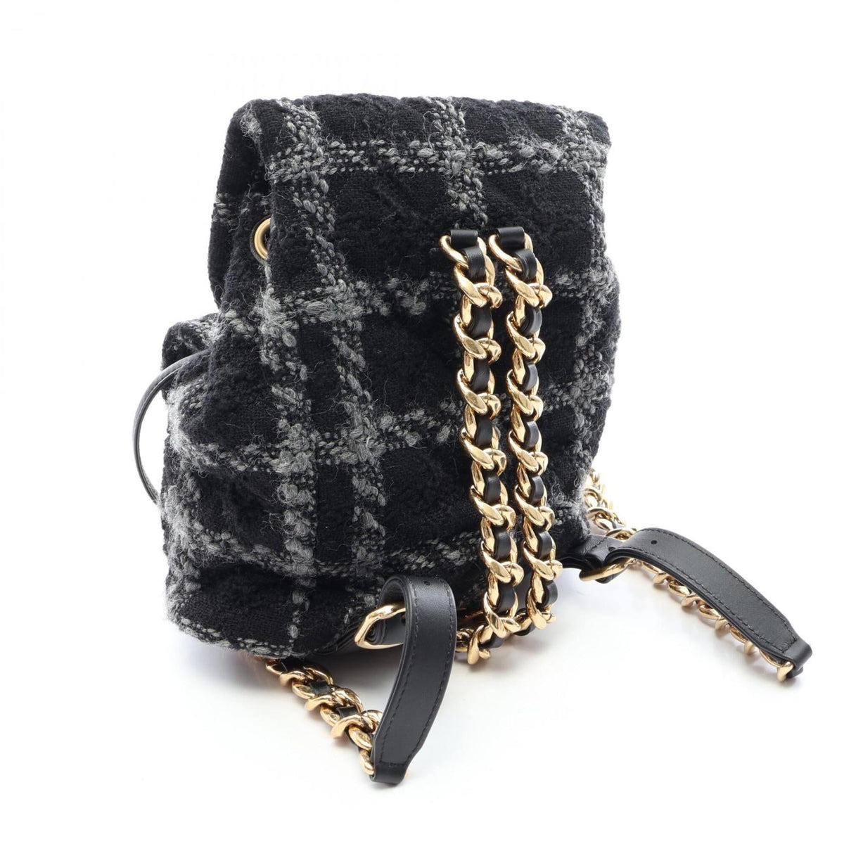 Chanel Black Gray Wool Backpack Handbag (Pre-Owned)