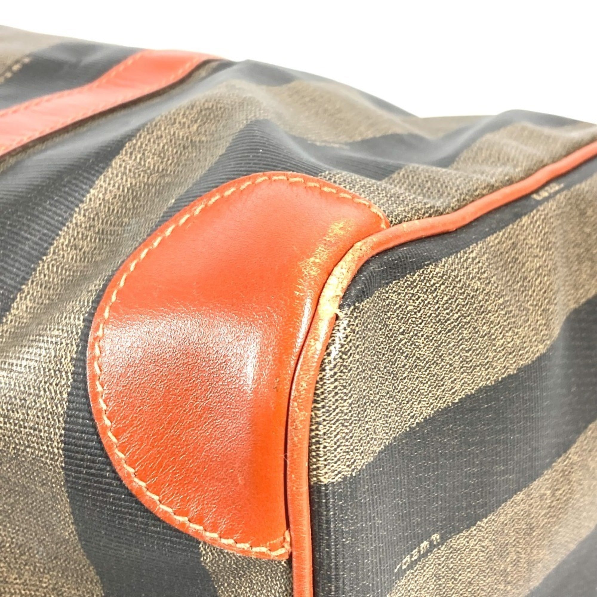 Fendi Brown Khaki Pvc Leather Boston Bag Handbag (Pre-Owned)