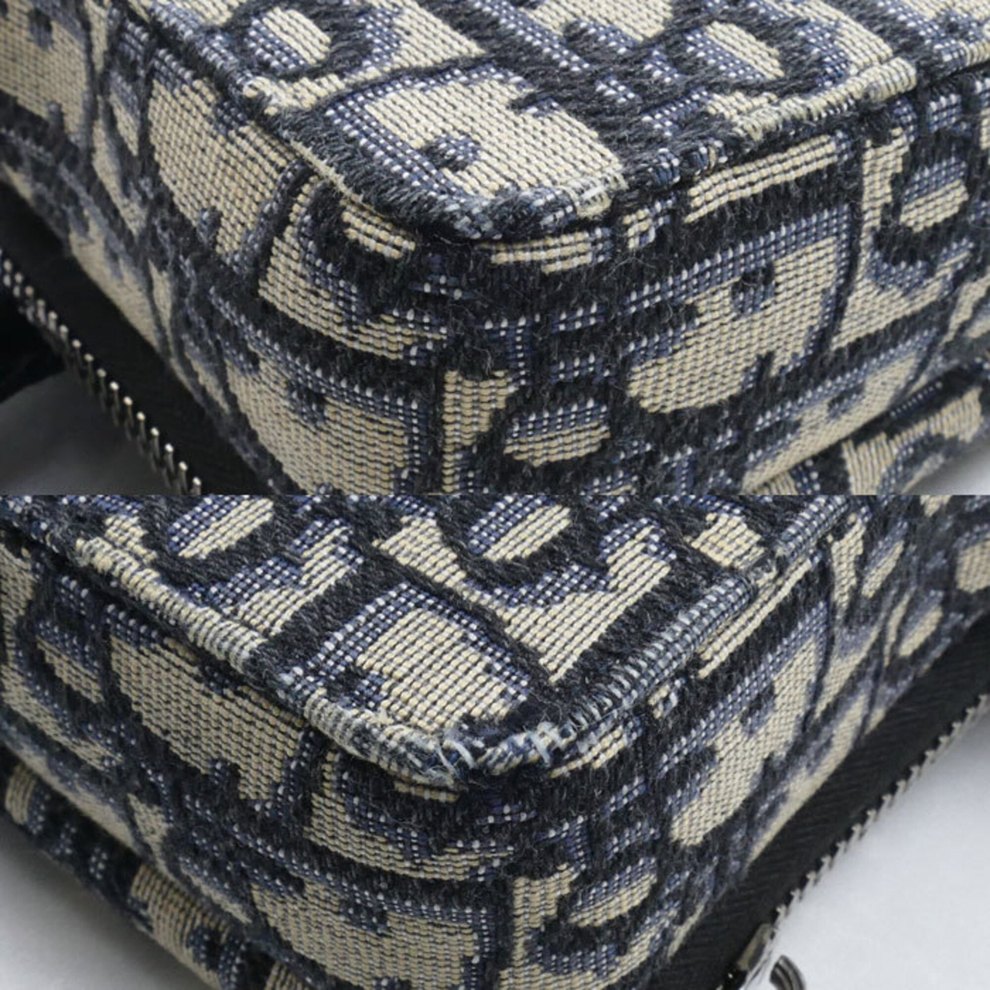 Christian Dior Beige Navy Jacquard Shoulder Bag (Pre-Owned)