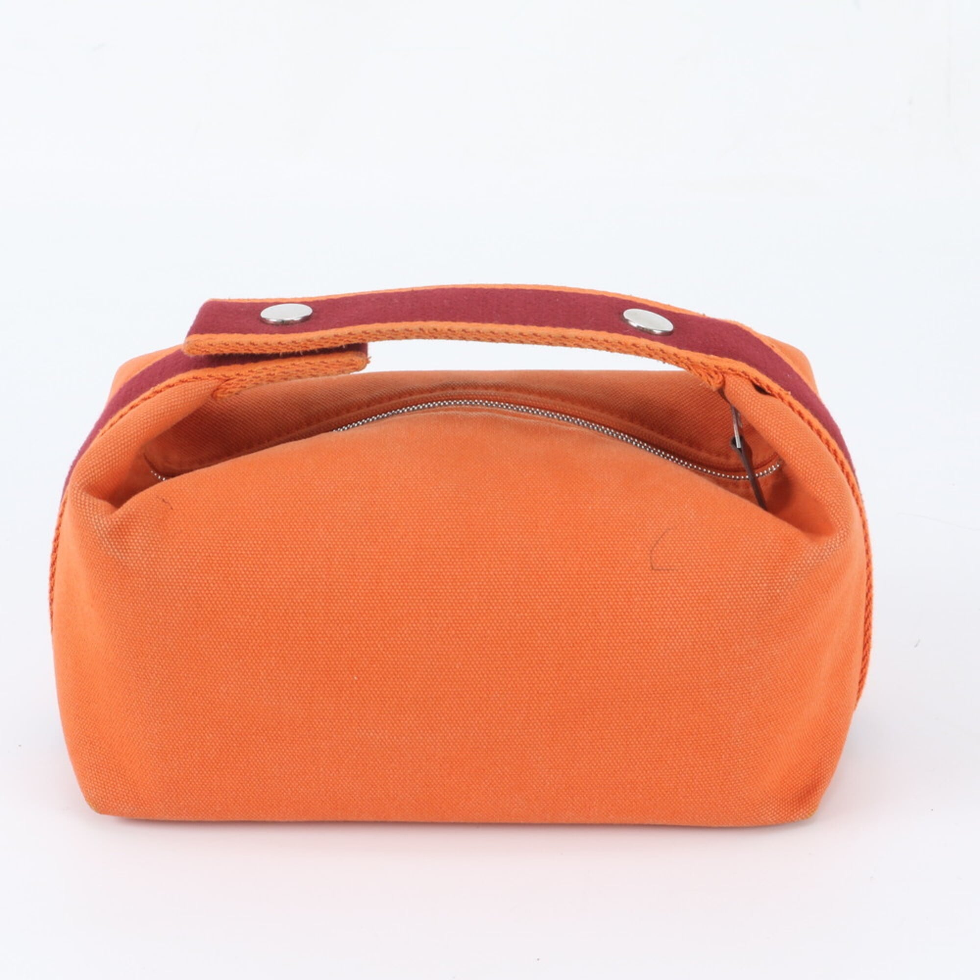 Hermes Orange Red Color Leather Canvas Handbag Pouch (Pre-Owned)