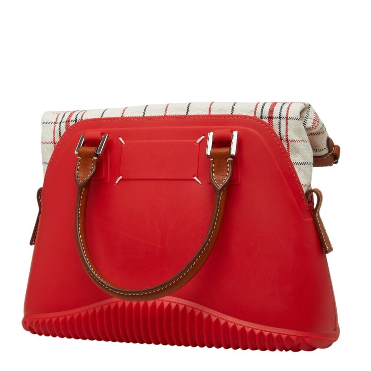 Maison Margiela Red Brown Rubber Leather Canvas Handbag Shoulder Bag (Pre-Owned)