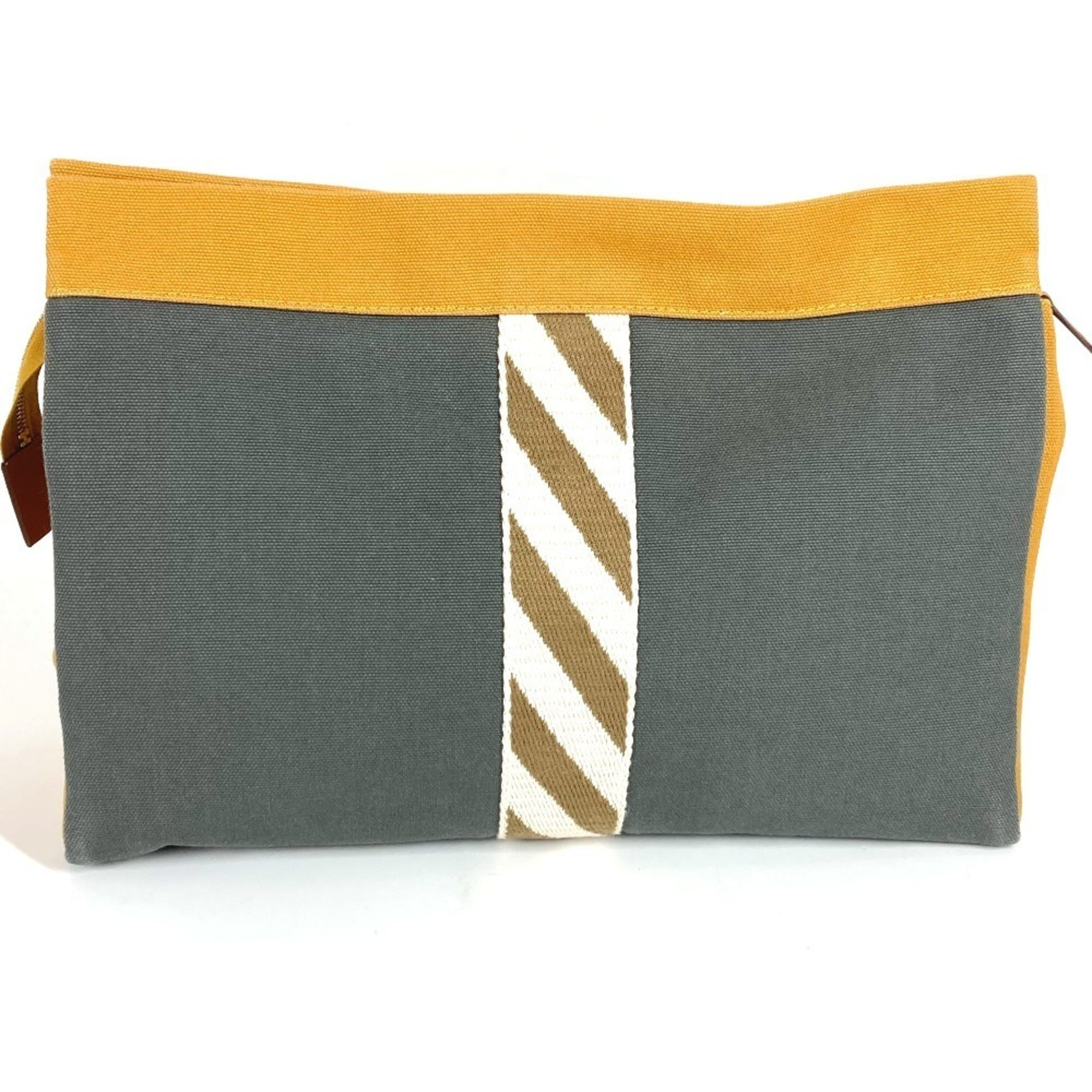 Hermes Gray Yellow Cotton Clutch Bag Pouch (Pre-Owned)