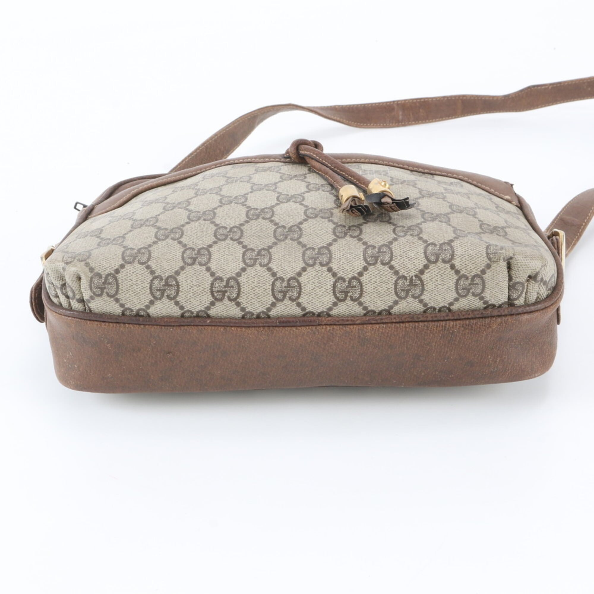 Gucci Beige Brown Leather Coated Canvas Handbag Shoulder Bag Tote Bag (Pre-Owned)
