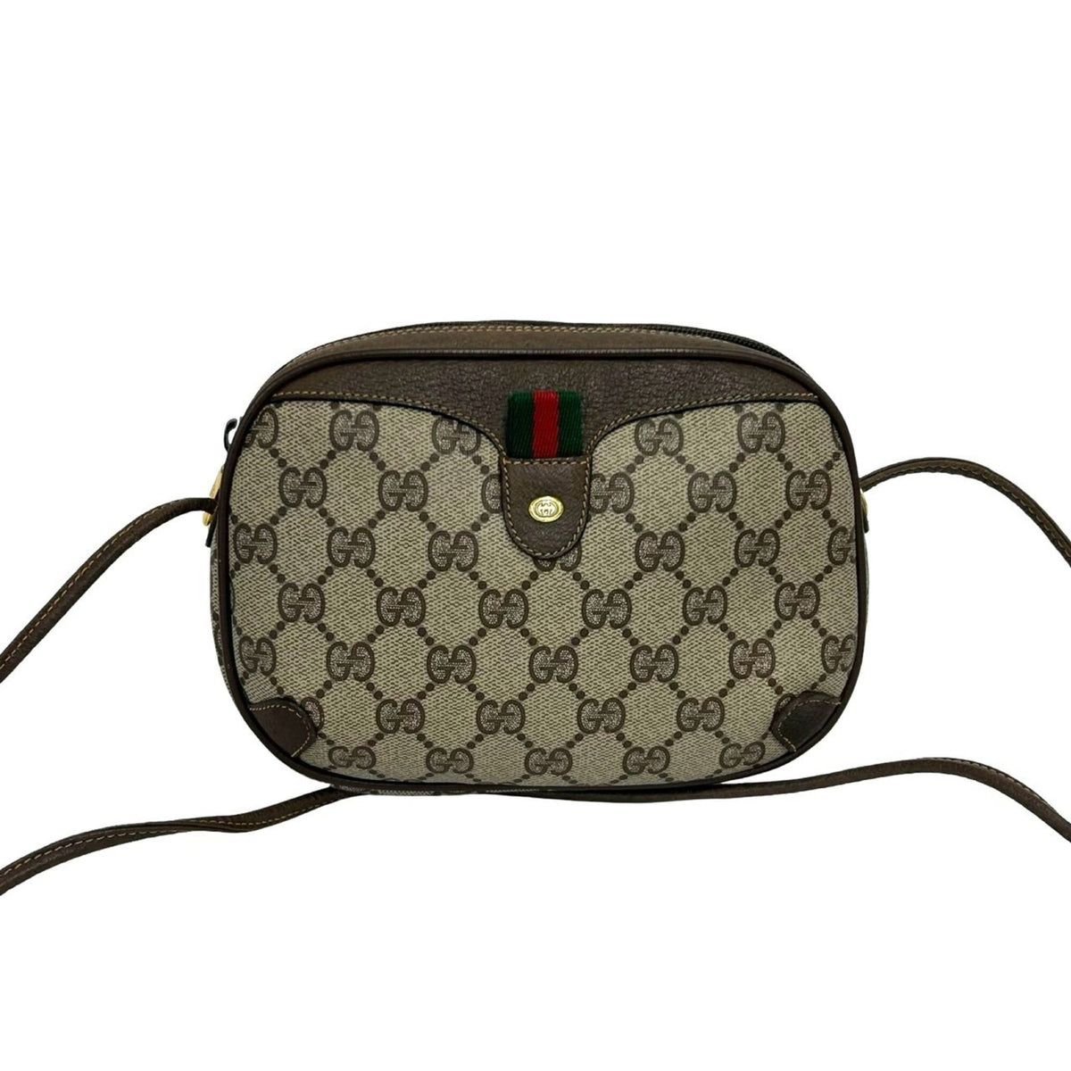 Gucci Brown Green Red Color Leather Pvc Pochette Shoulder Bag (Pre-Owned)