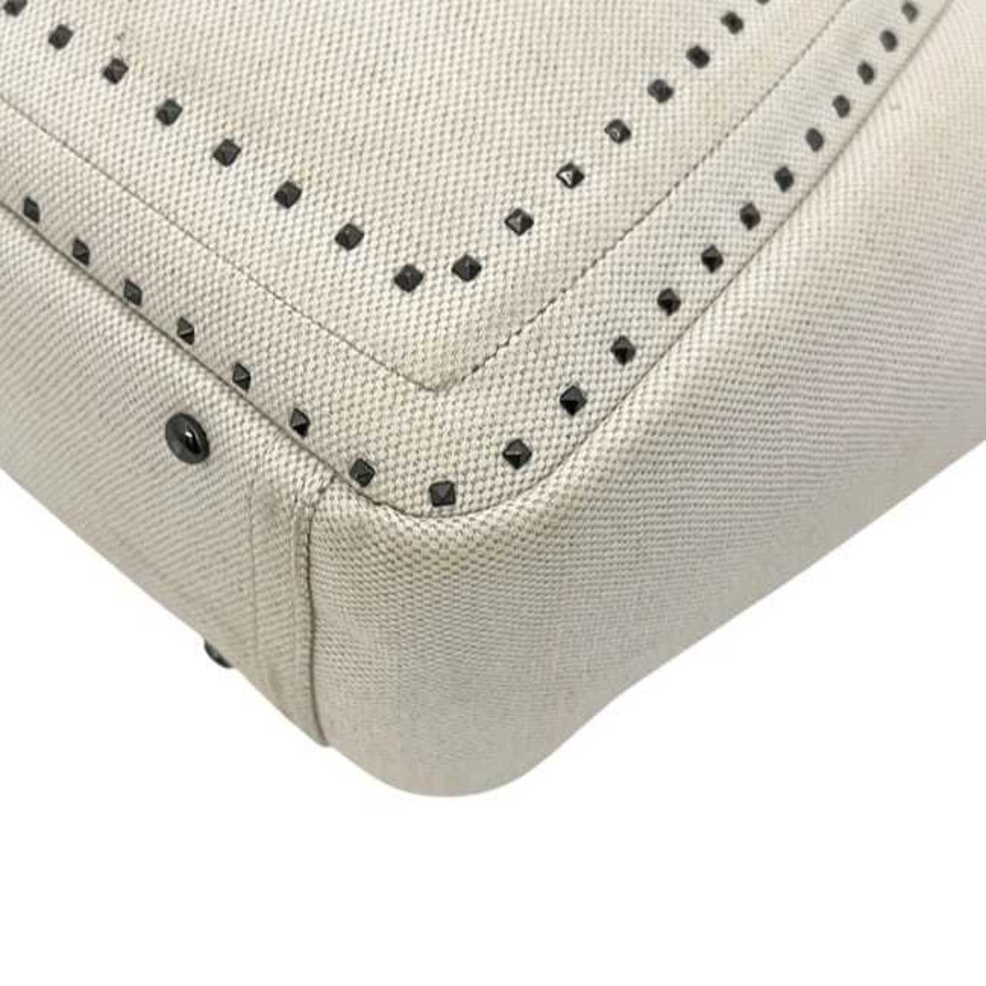 Valentino Garavani Beige Black Canvas Leather Handbag Shoulder Bag (Pre-Owned)