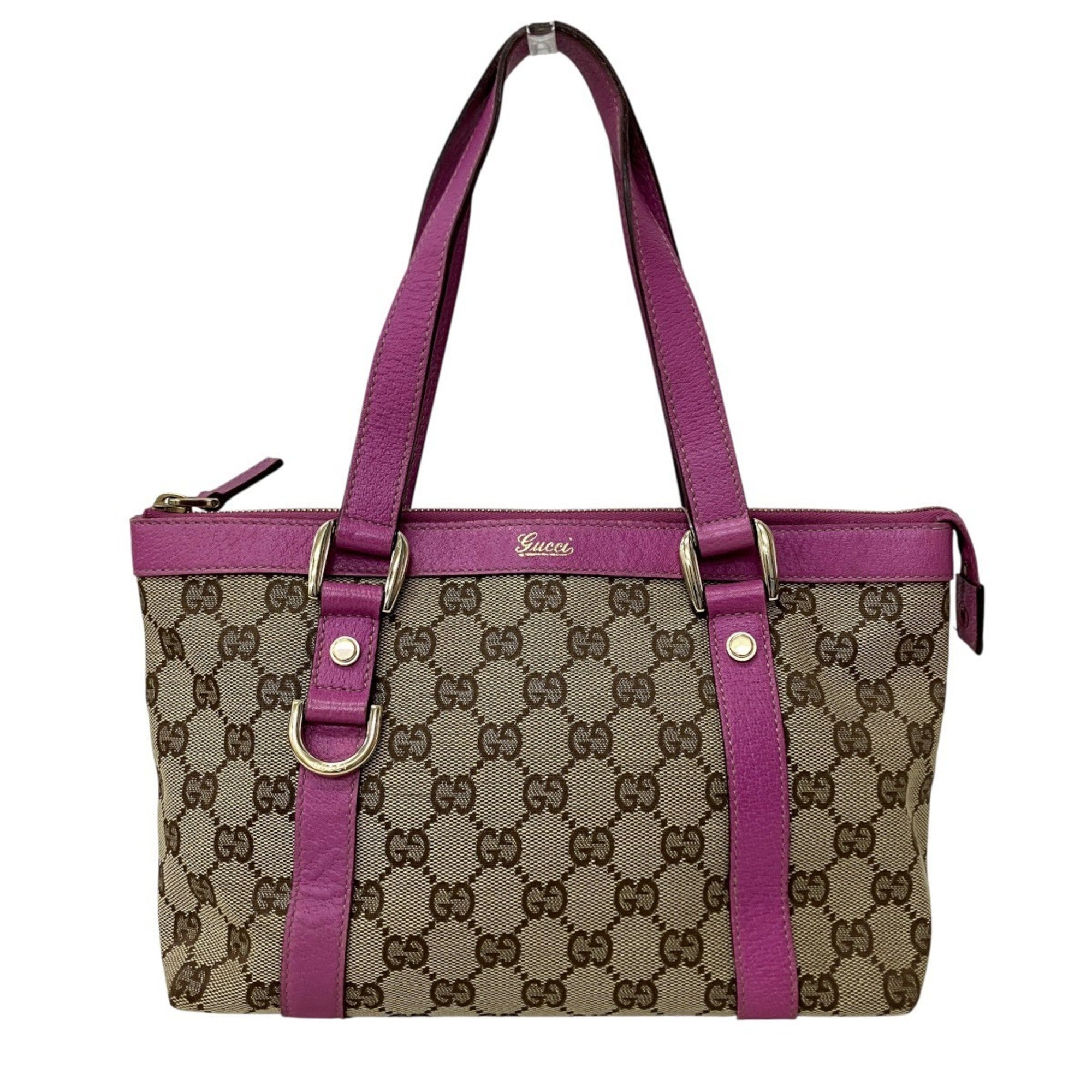 Gucci Gg Canvas Beige Pink Gg Canvas Leather Handbag (Pre-Owned)