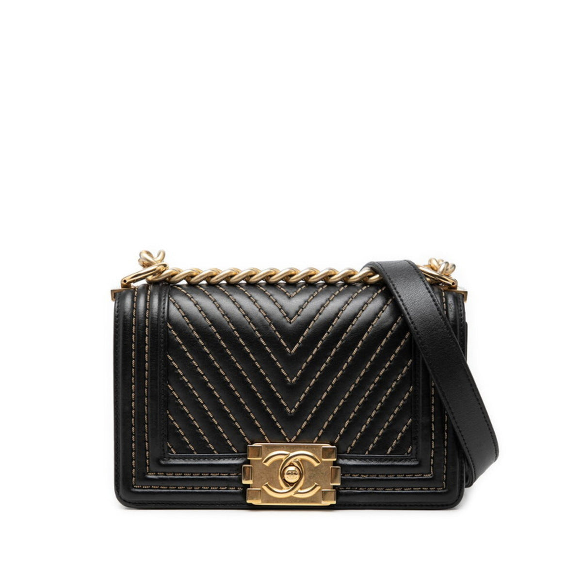Chanel Boy Chanel Black Leather Shoulder Bag (Pre-Owned)