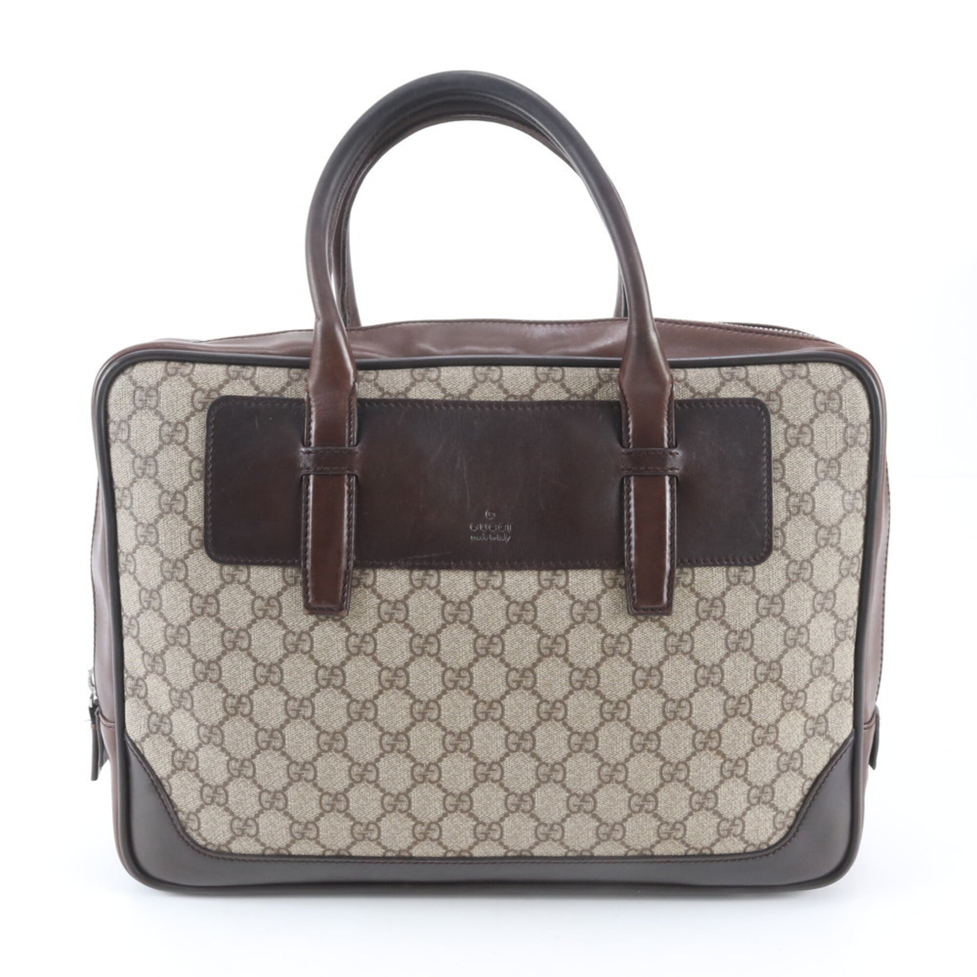 Gucci Beige Brown Leather Coated Canvas Briefcase (Pre-Owned)