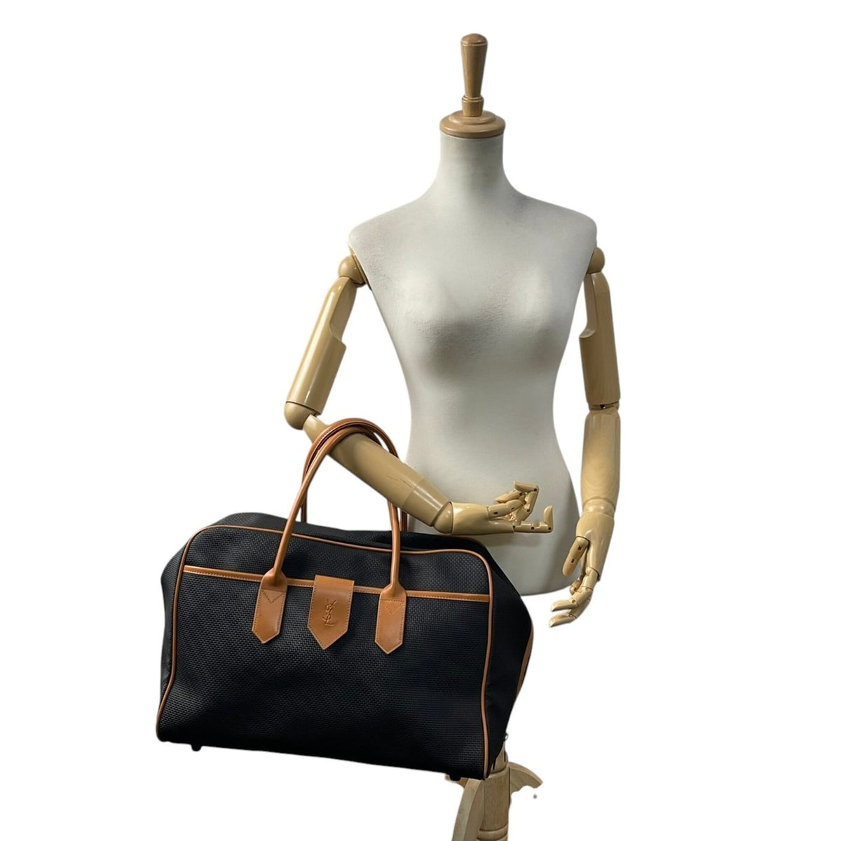 Yves Saint Laurent Black Brown Pvc Leather Boston Bag Handbag (Pre-Owned)