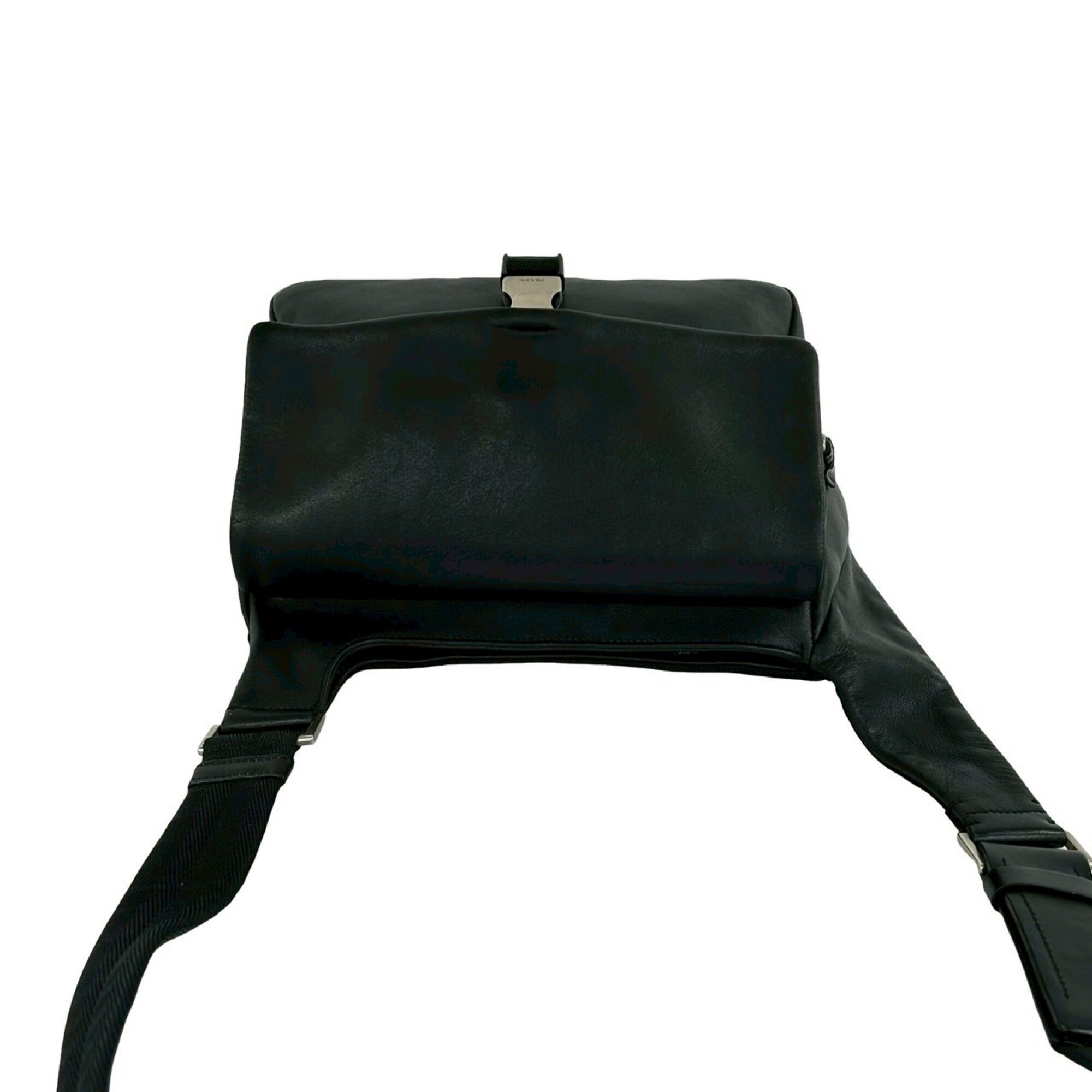 Prada Black Leather Nylon Pochette Shoulder Bag Sling Bag (Pre-Owned)