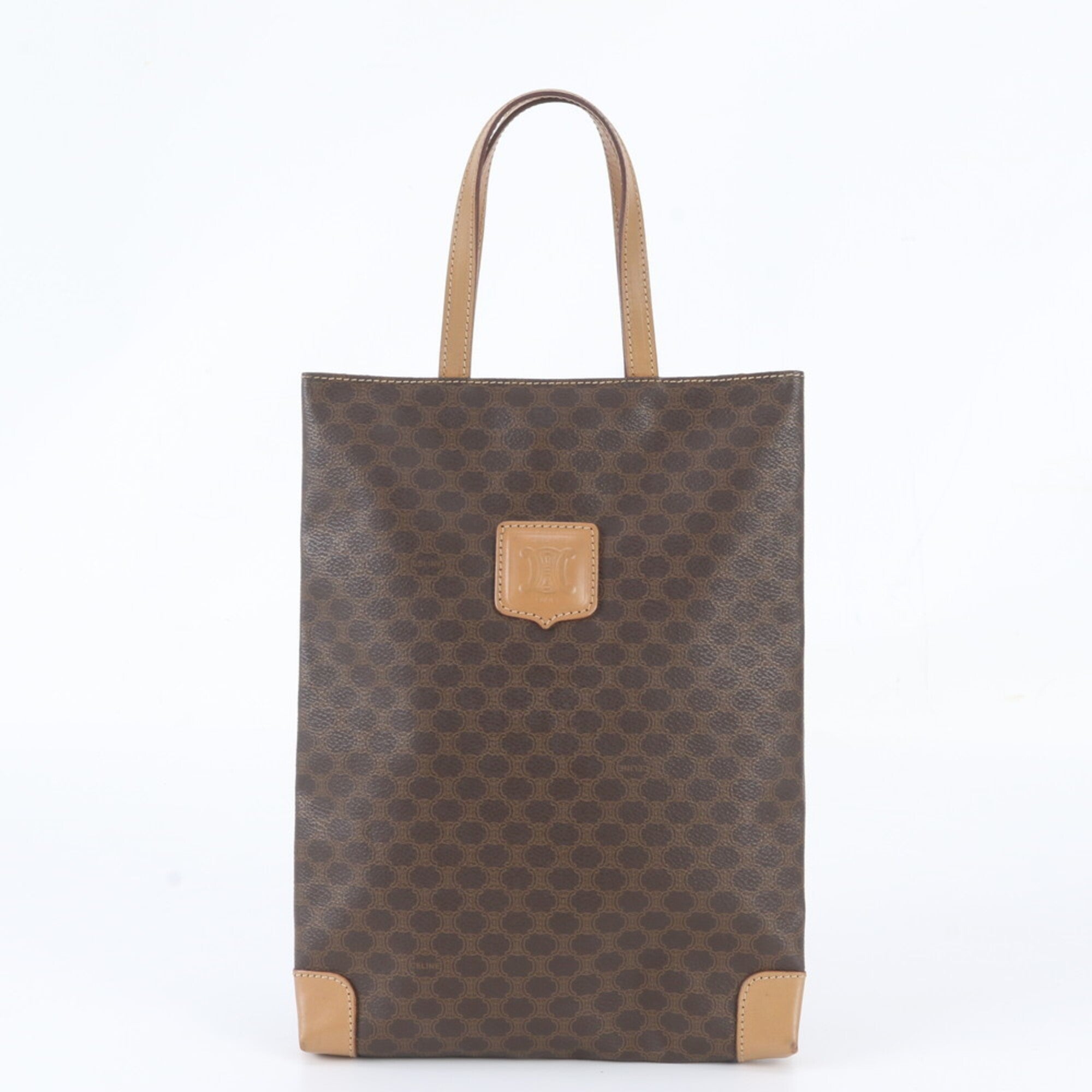 Celine Brown Leather Coated Canvas Handbag Shoulder Bag Tote Bag (Pre-Owned)
