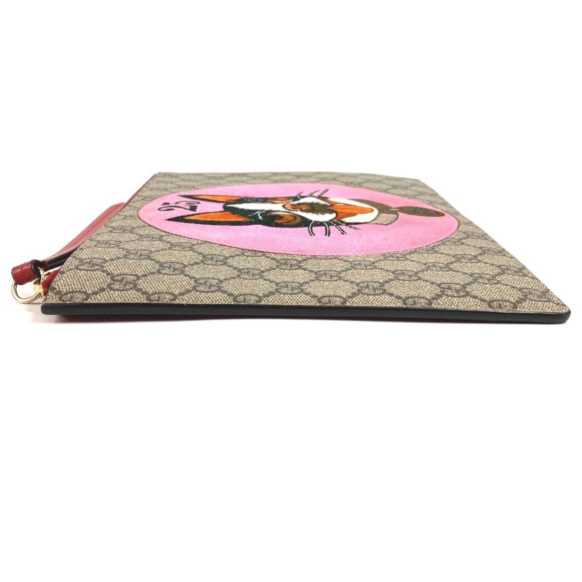 Gucci Beige Red Color Gg Supreme Clutch Bag (Pre-Owned)