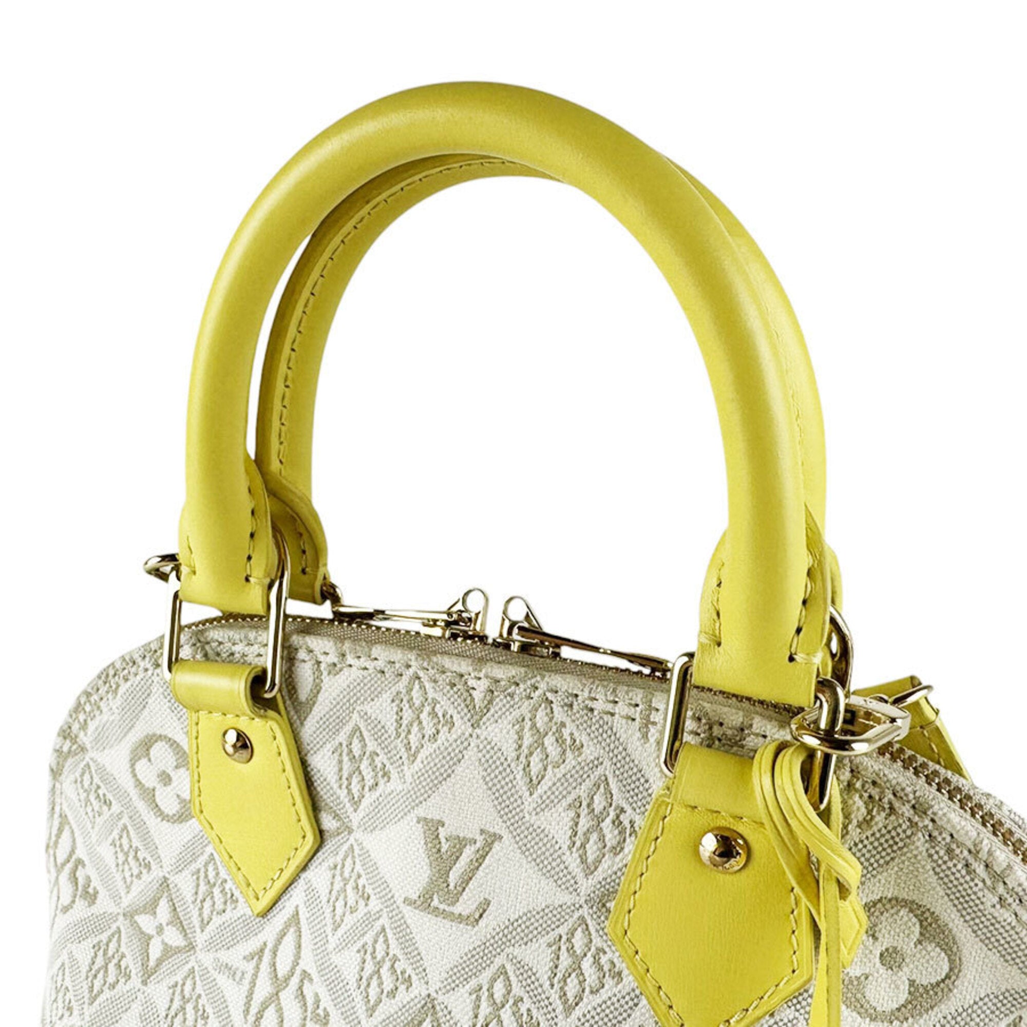 Louis Vuitton Grayish Yellow Canvas Leather Handbag Shoulder Bag (Pre-Owned)