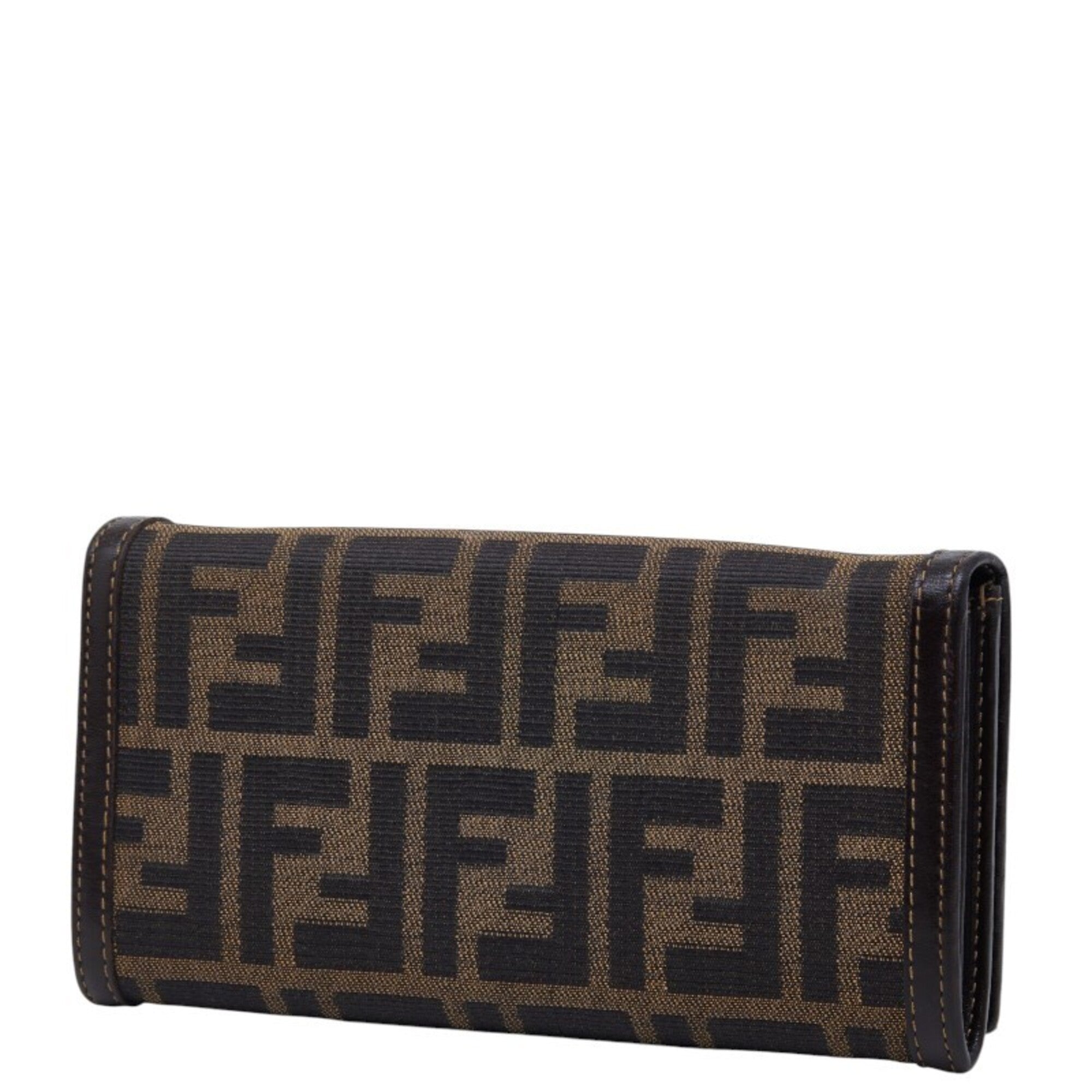 Fendi Brown Canvas Leather Long Wallet (Bi-Fold) (Pre-Owned)