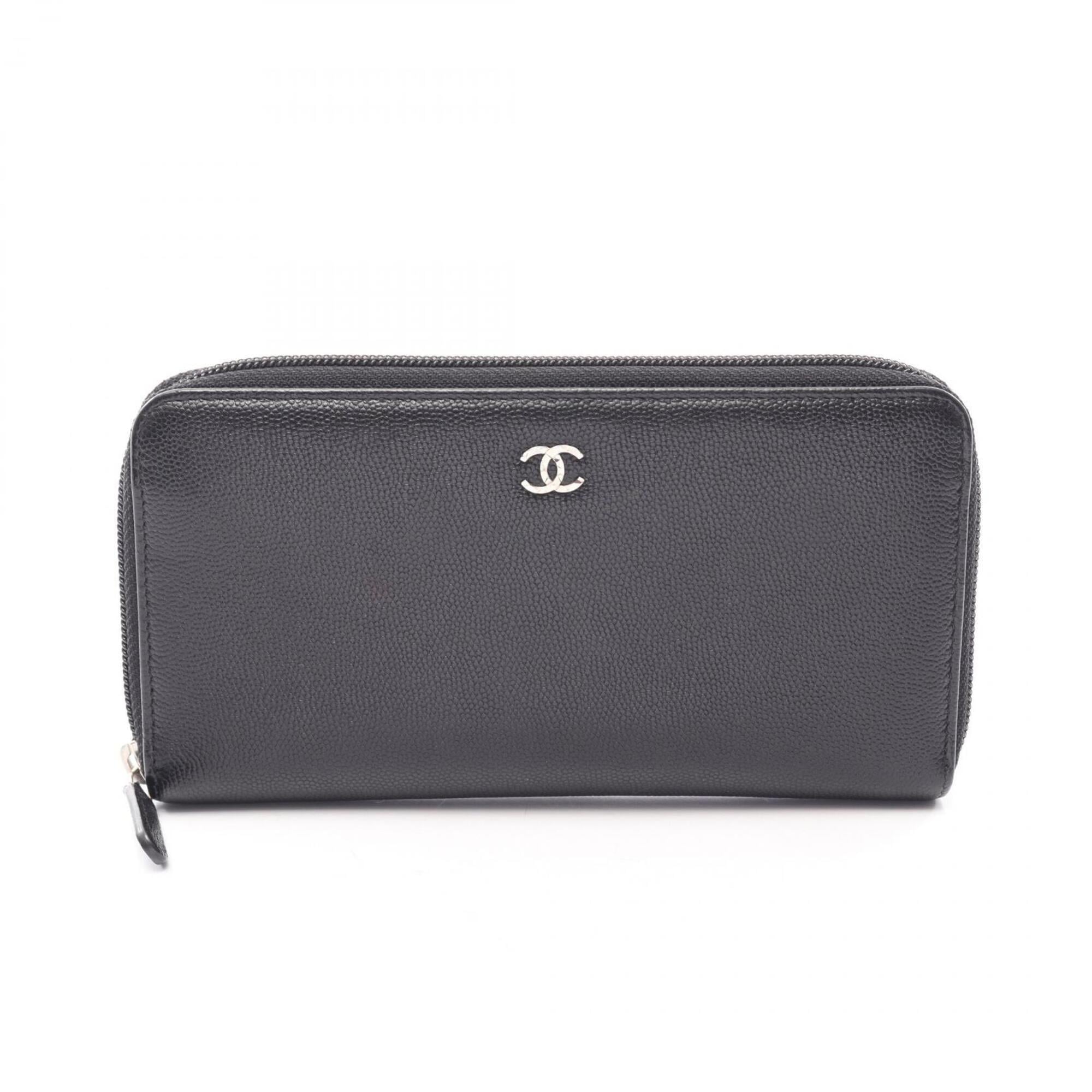 Chanel Black Grained Calfskin Long Wallet (Bi-Fold) (Pre-Owned)
