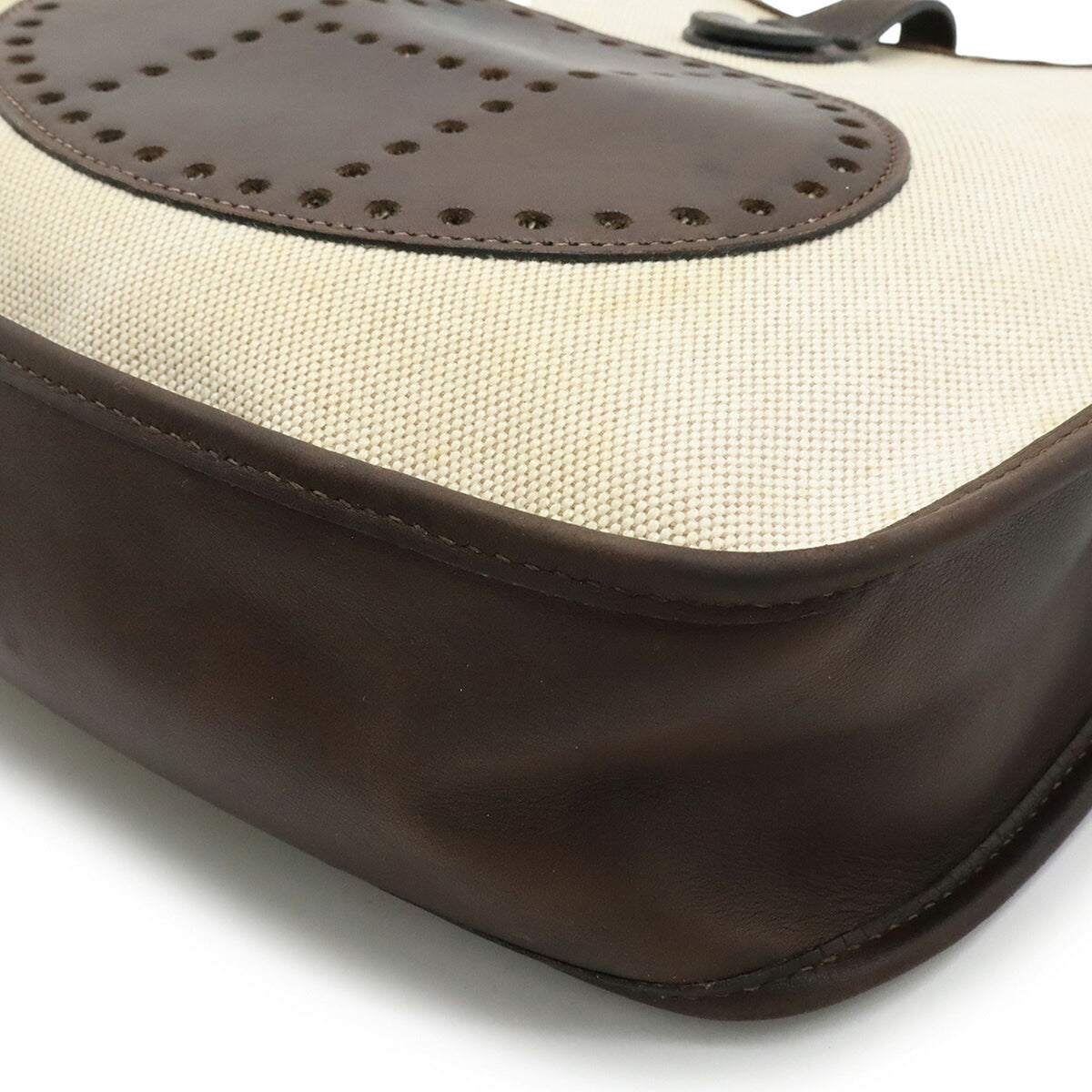 Hermes Dark Brown Natural Toile H Leather Shoulder Bag (Pre-Owned)