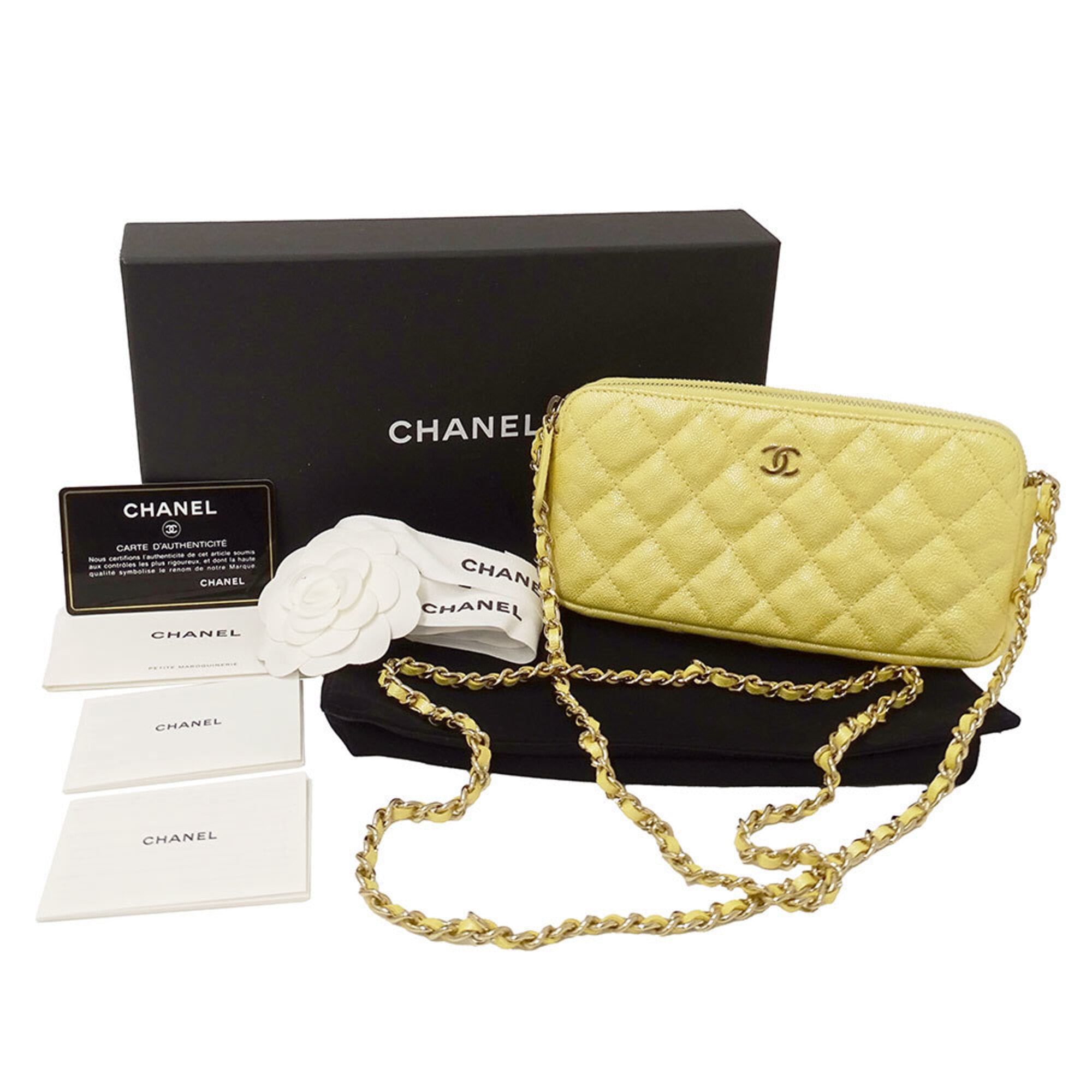 Chanel Yellow Grained Calfskin Chain/Shoulder Wallet (Pre-Owned)