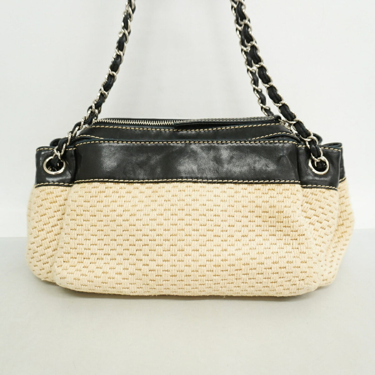 Chanel Beige Black Canvas Shoulder Bag (Pre-Owned)