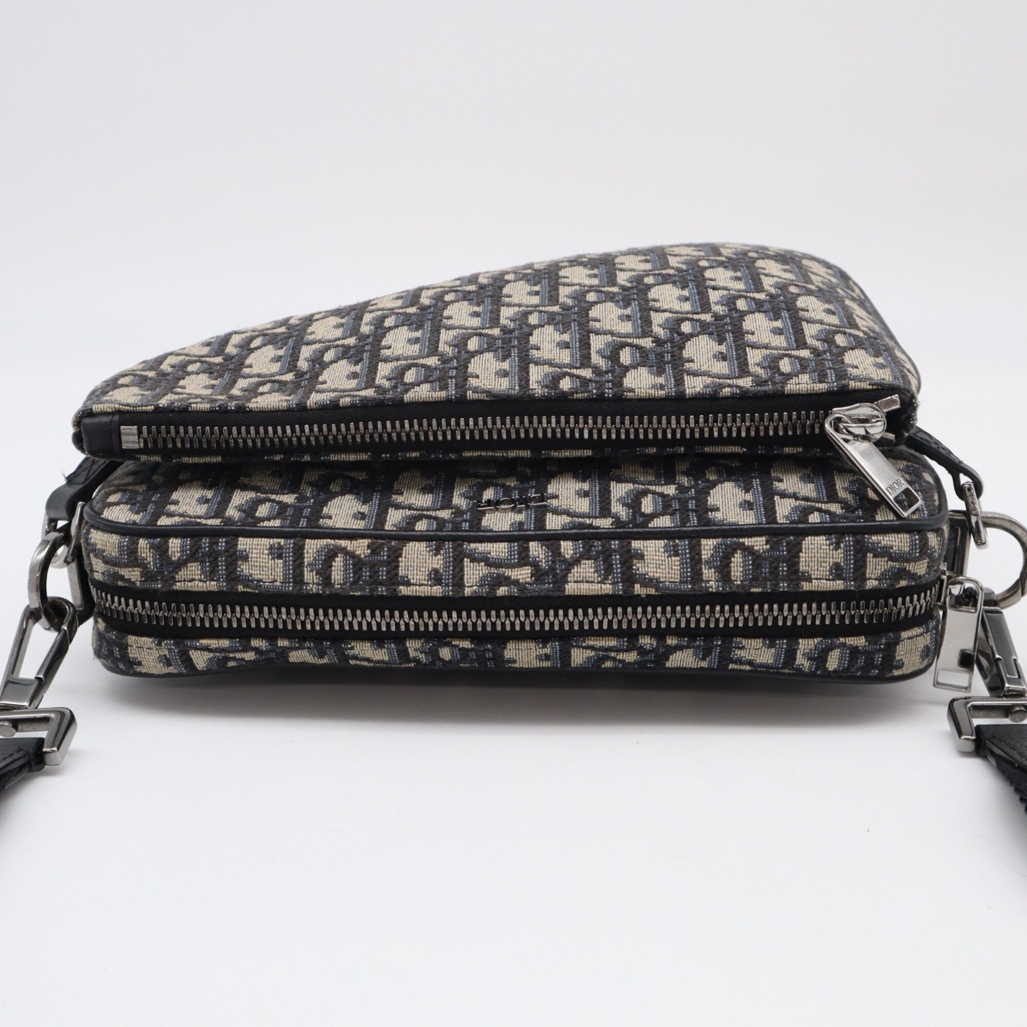 Christian Dior Beige Navy Cotton Leather Shoulder Bag (Pre-Owned)