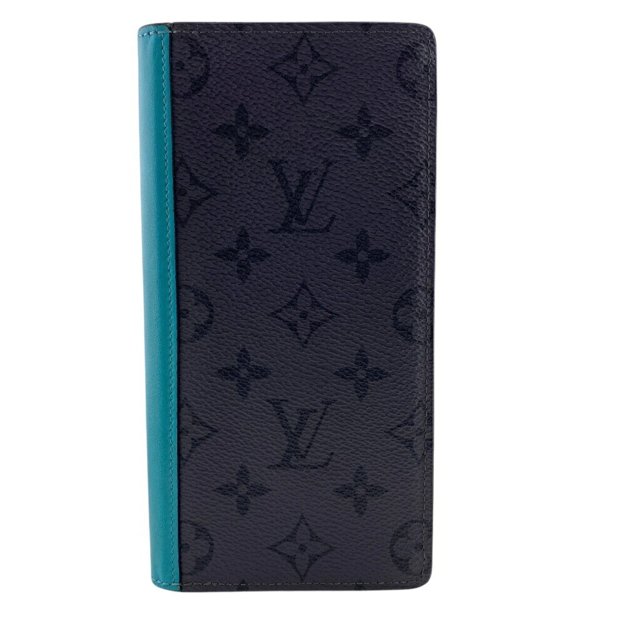 Louis Vuitton Monogram Eclipse Black Turquoise Leather Long Wallet (Bi-Fold) (Pre-Owned)