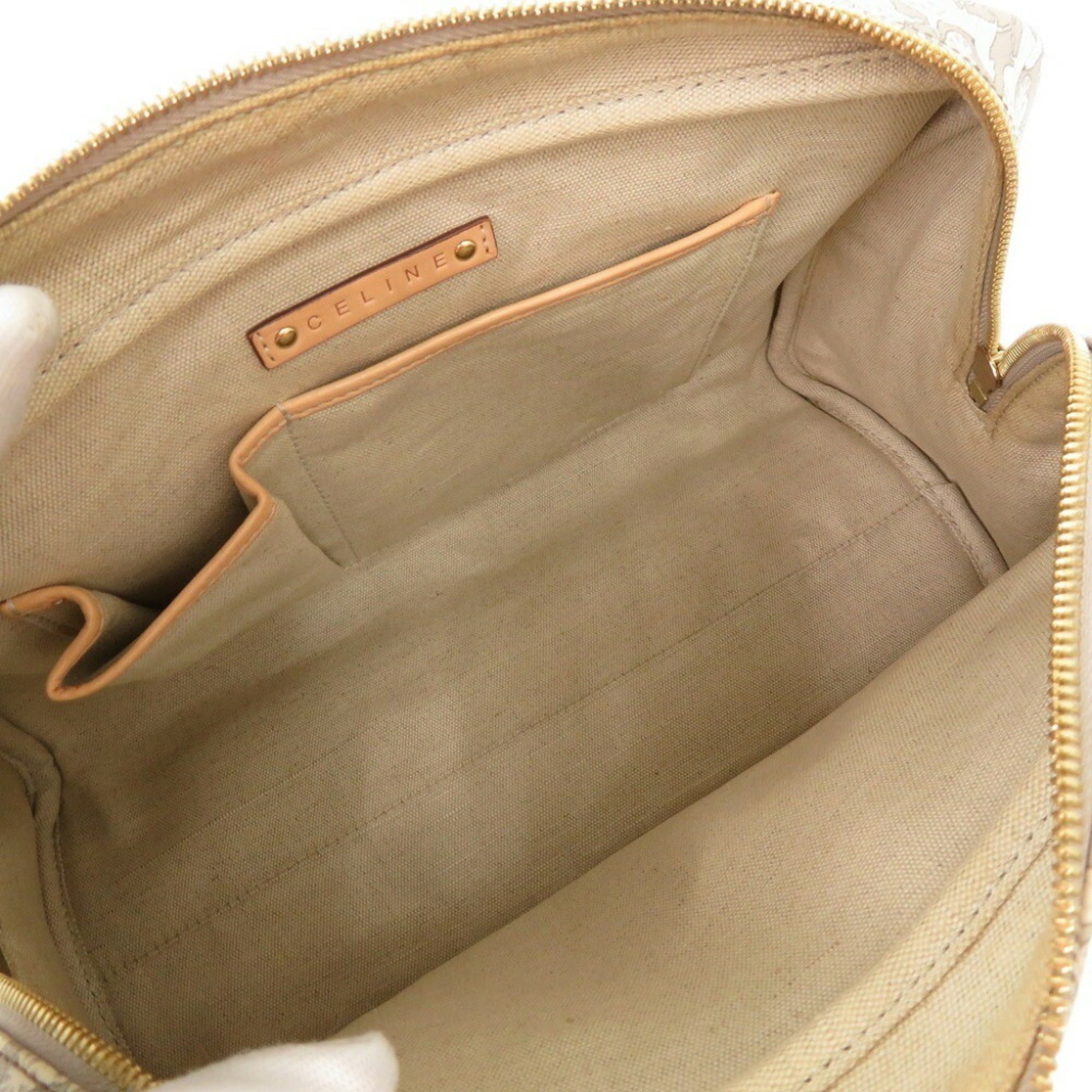 Celine Beige Gray White Pvc Leather Boston Bag Handbag (Pre-Owned)