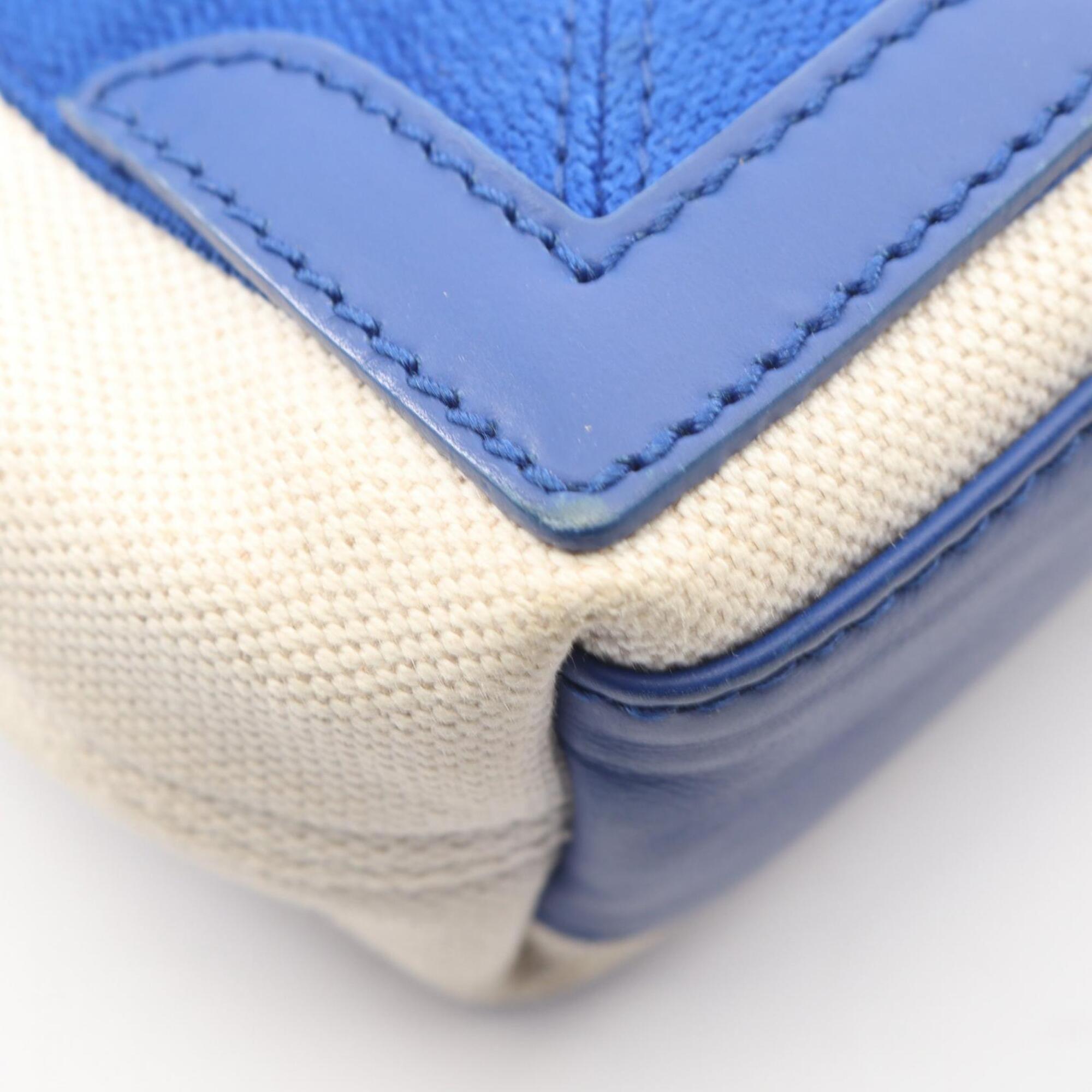 Balenciaga Blue Ivory Canvas Leather Handbag Pouch (Pre-Owned)