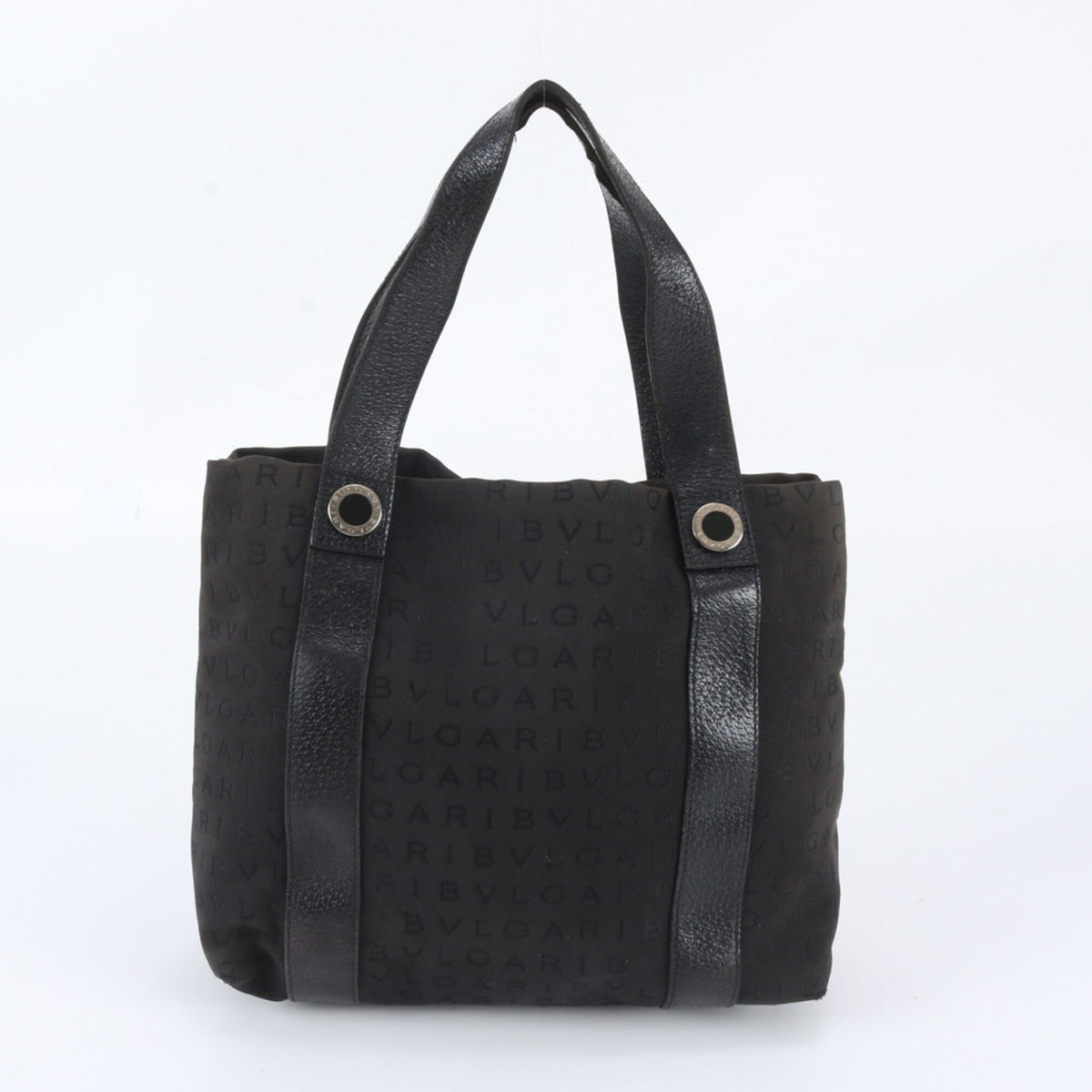 Bvlgari Black Leather Canvas Handbag Shoulder Bag Tote Bag (Pre-Owned)