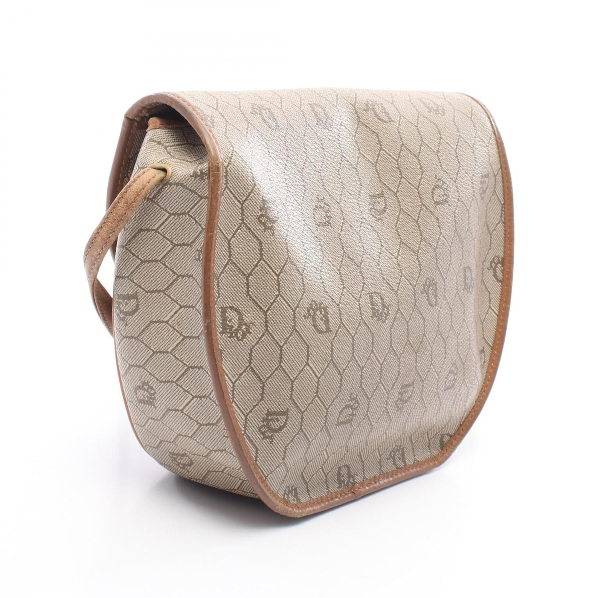 Christian Dior Beige Brown Coated Canvas Leather Handbag Shoulder Bag (Pre-Owned)