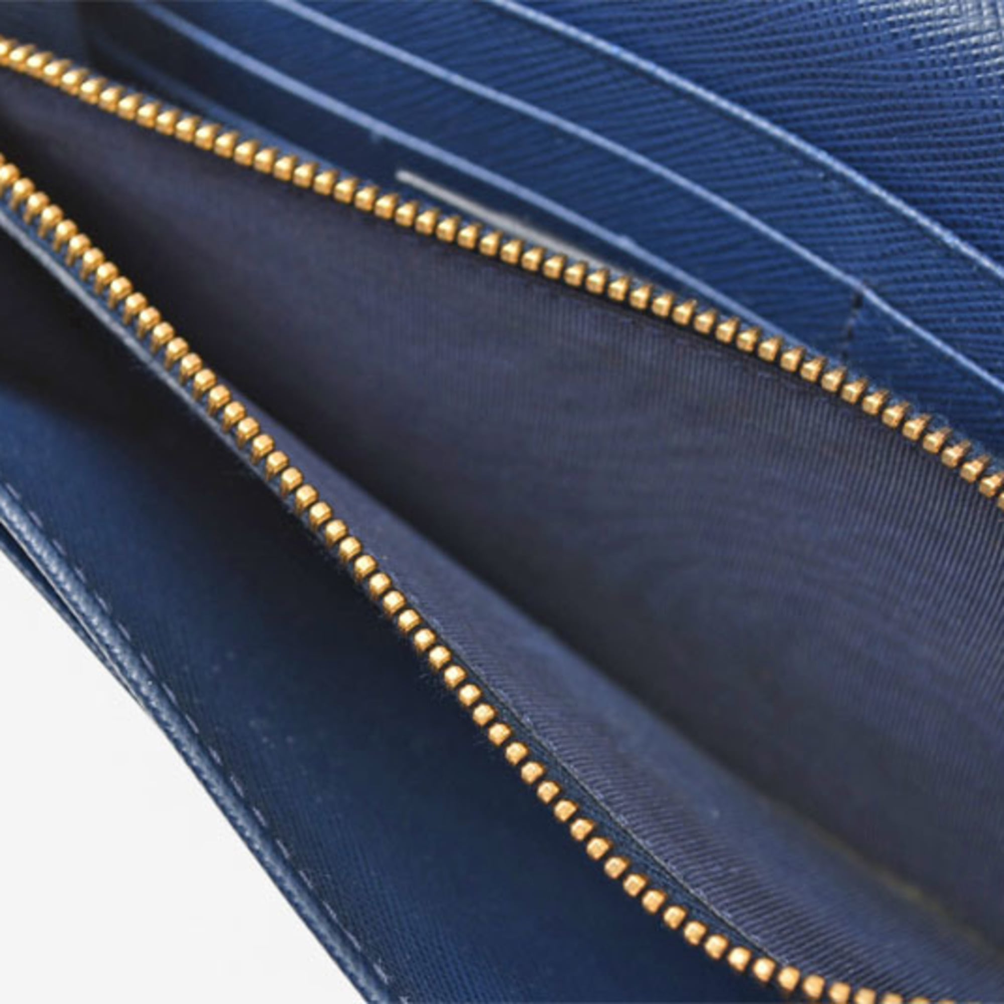 Prada Saffiano Blue Bluette Leather Long Wallet (Bi-Fold) (Pre-Owned)