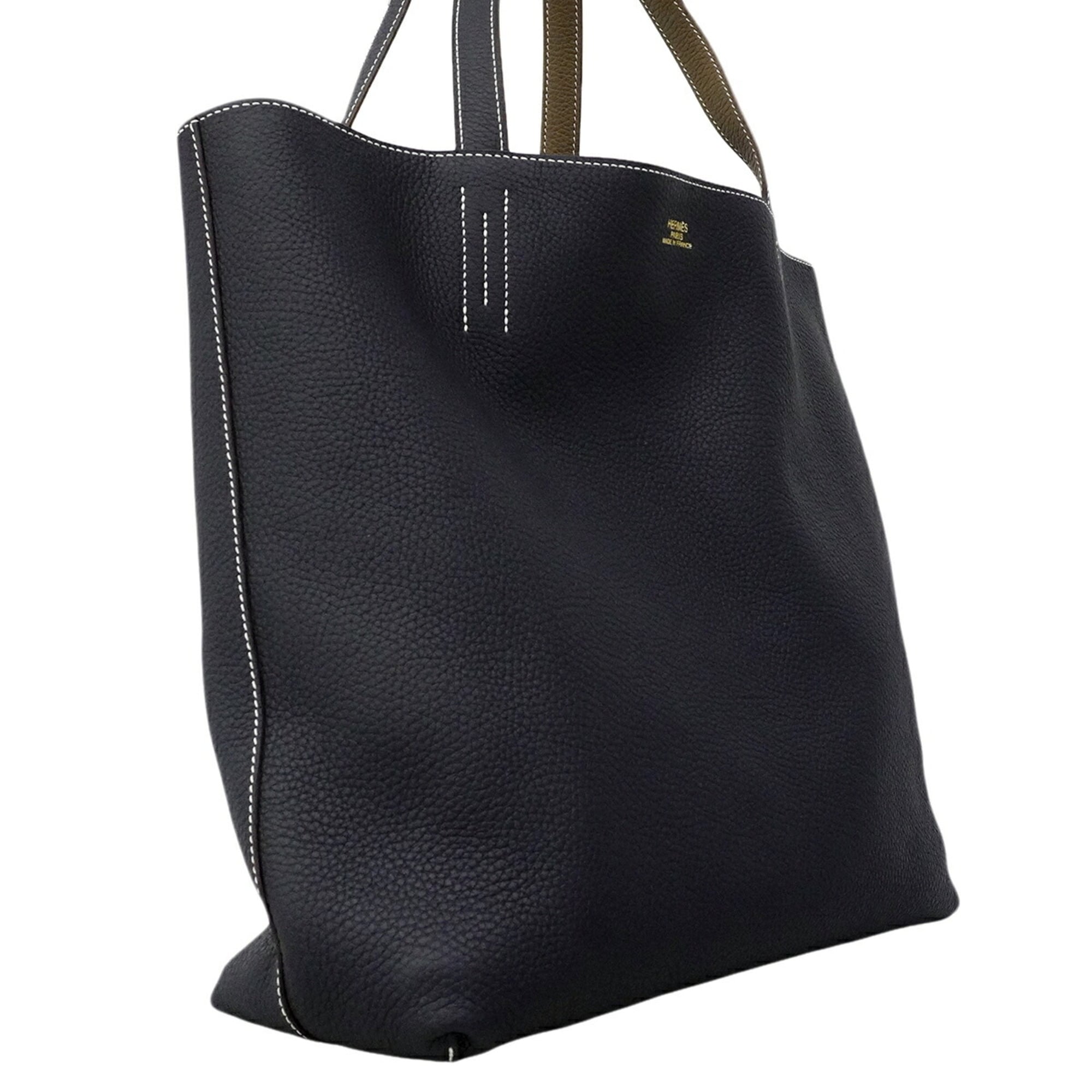 Hermes Blue Nuit Etoupe Gray Taurillon Clemence Leather Tote Bag (Pre-Owned)