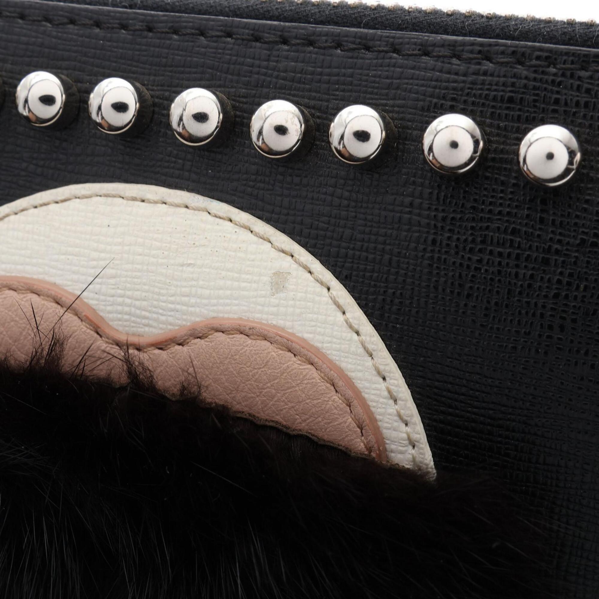 Fendi Black Leather Clutch Bag Handbag (Pre-Owned)